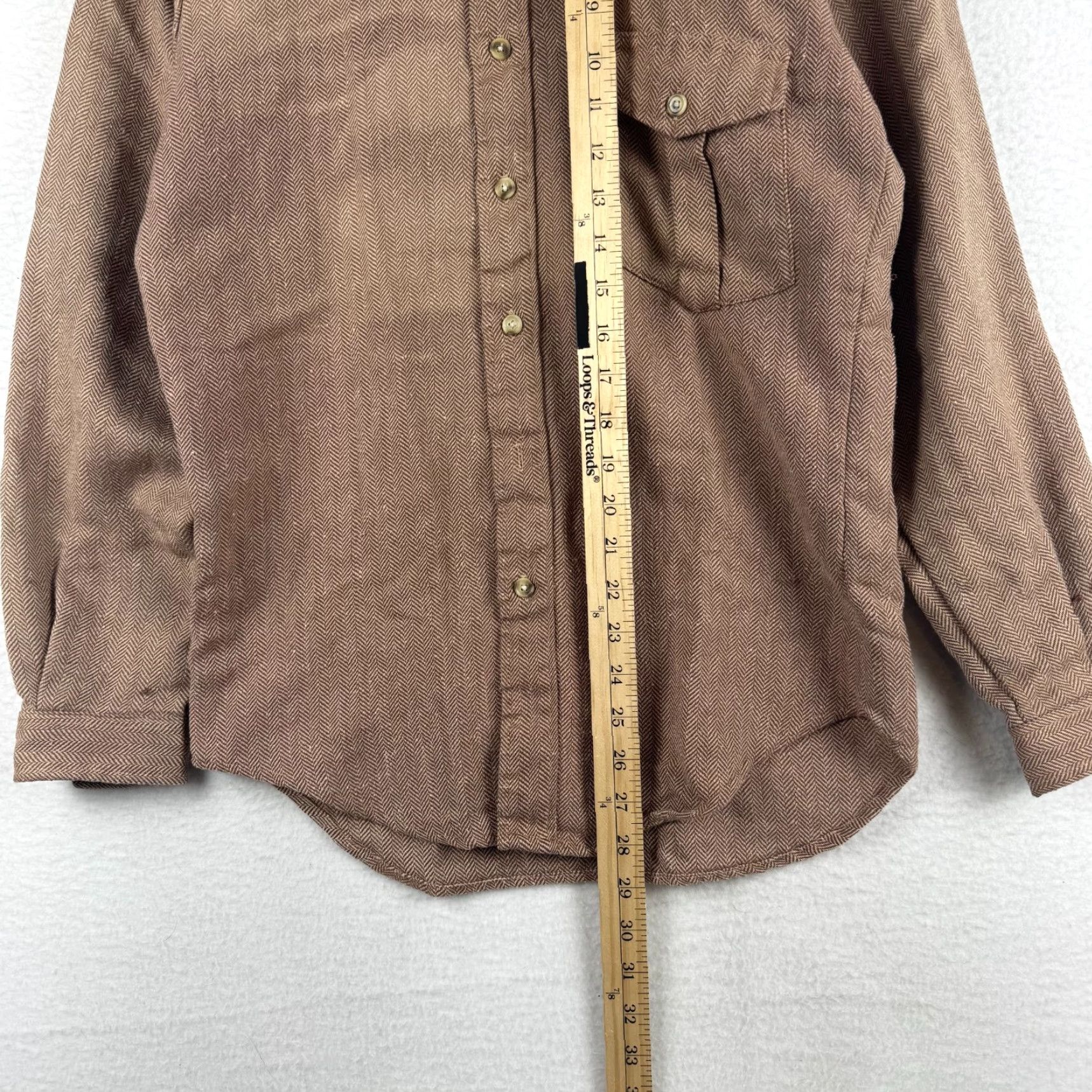 Sears VINTAGE Sears Mens Small Brown Herringbone Long Sleeve Button-Front Shirt 1970s Rockabilly Size US S / EU 44-46 / 1 - 6 Thumbnail