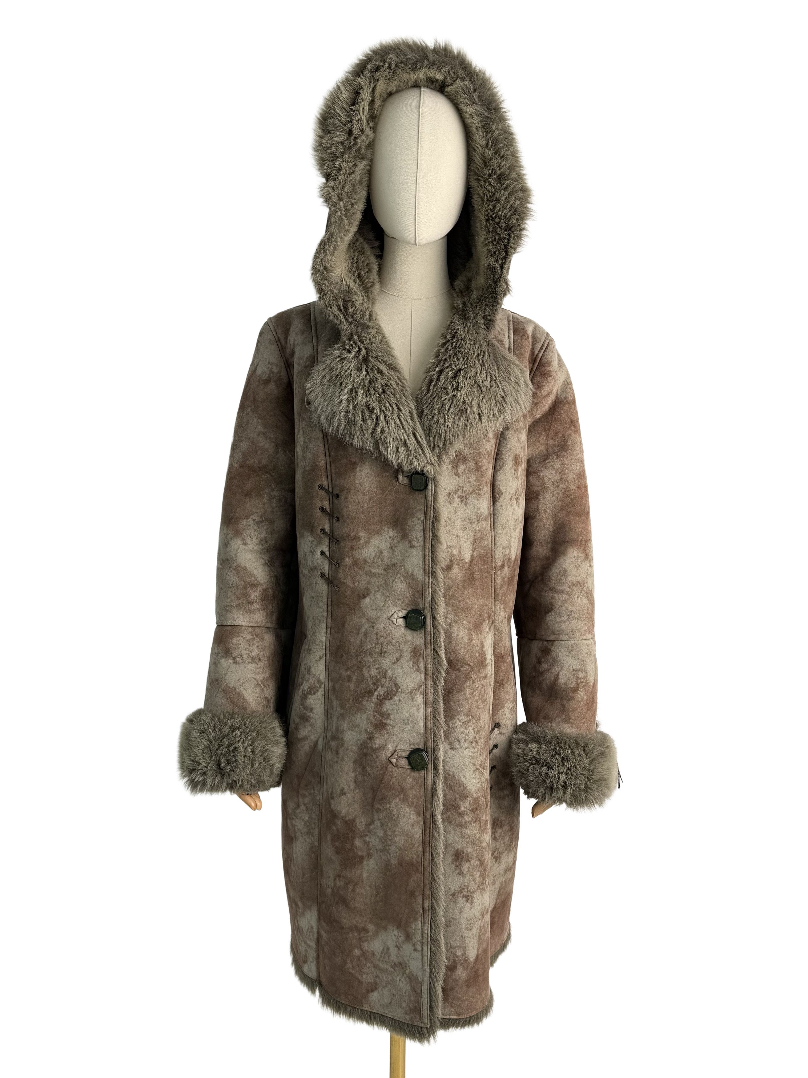 Vintage Vintage Faux Shearling Faux Fur Hooded Winter Long Coat Size L / US 10 / IT 46 - 3 Thumbnail