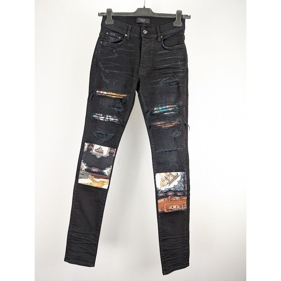 Amiri o1rshd1 Scarves Art Patch Jeans in Antique Black 28 Size US 28 / EU 44 - 2 Thumbnail