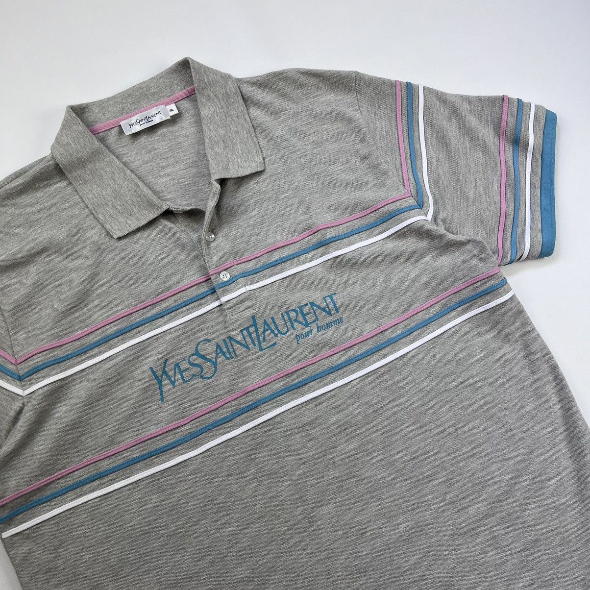 Vintage × Yves Saint Laurent Vintage Yves Saint Laurent big logo stripped polo shirt Size US XL / EU 56 / 4 - 2 Thumbnail