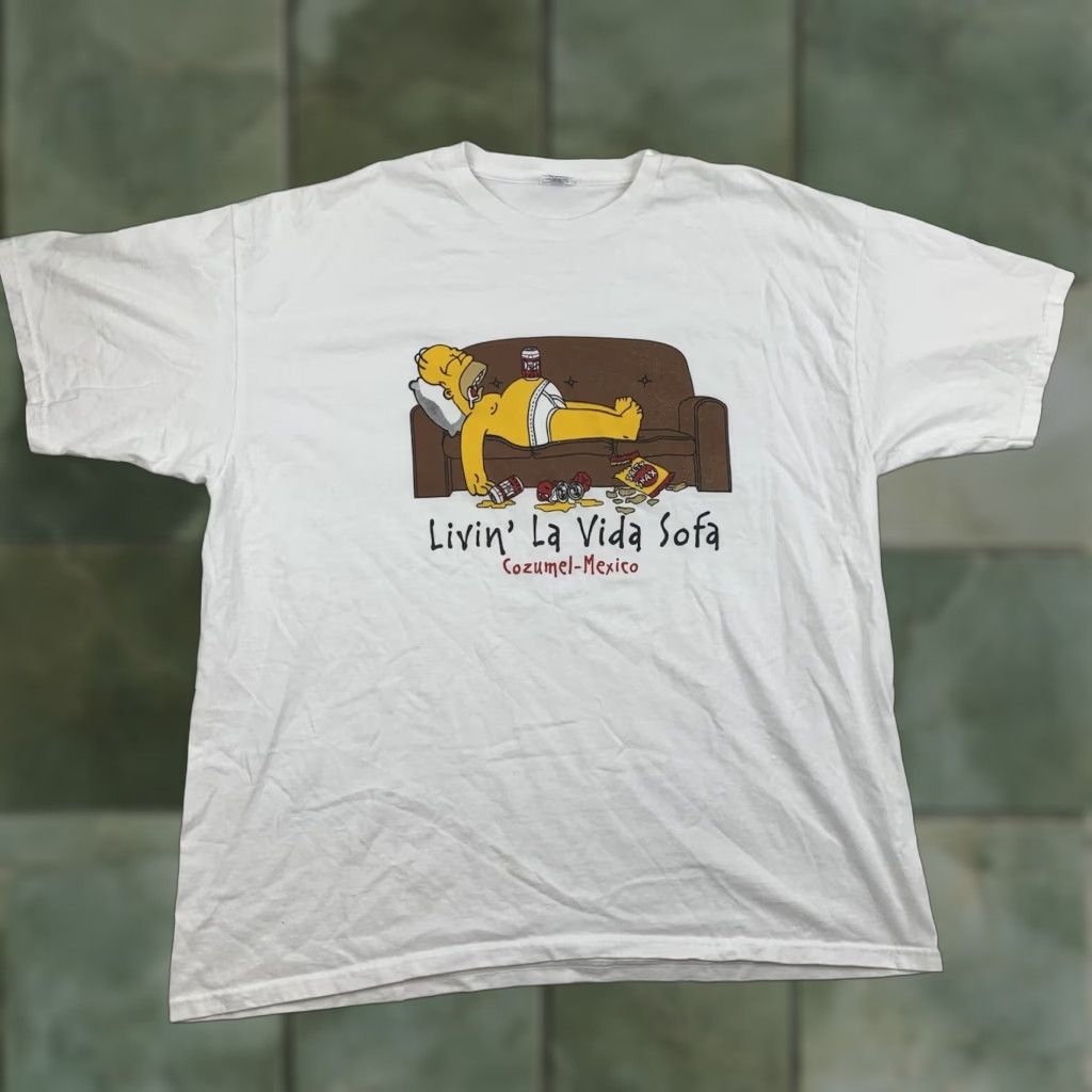 Vintage VINTAGE Livin La Vida Sofa Homer T Shirt Adult XL White Cozumel Mexico Funny Graphic Tee Size US XL / EU 56 / 4 - 1 Thumbnail