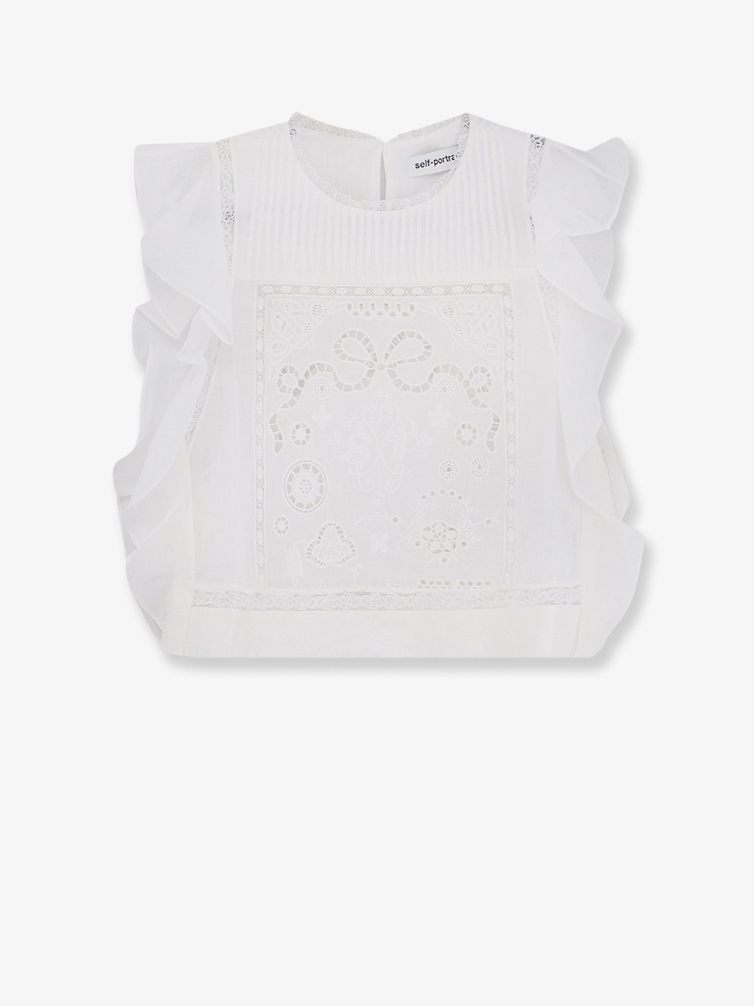 Self-Portrait Ramie Top With Lace Inserts Size S / US 4 / IT 40 - 1 Thumbnail