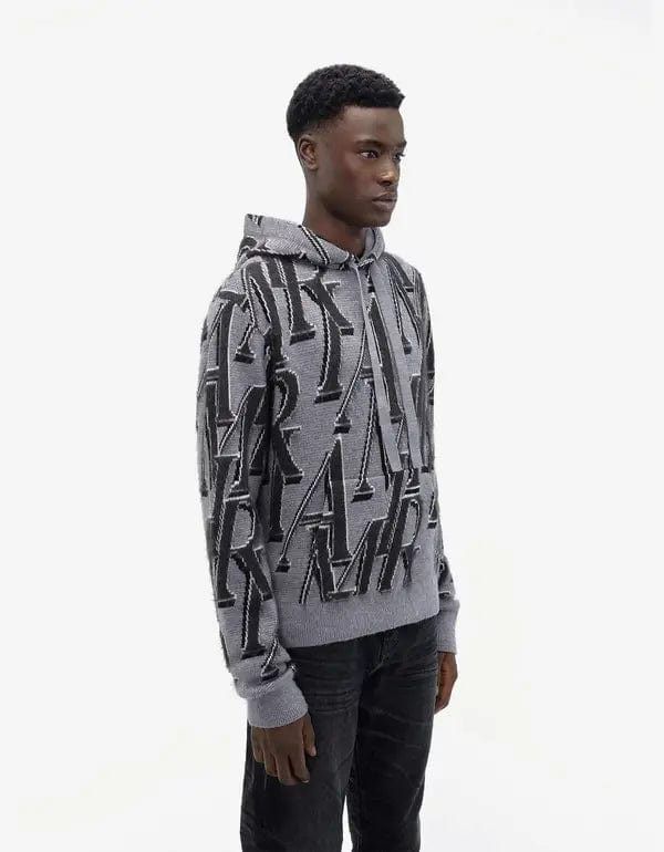 Amiri Amiri Grey Repeat Logo Merino Wool Hoodie Size US L / EU 52-54 / 3 - 2 Thumbnail