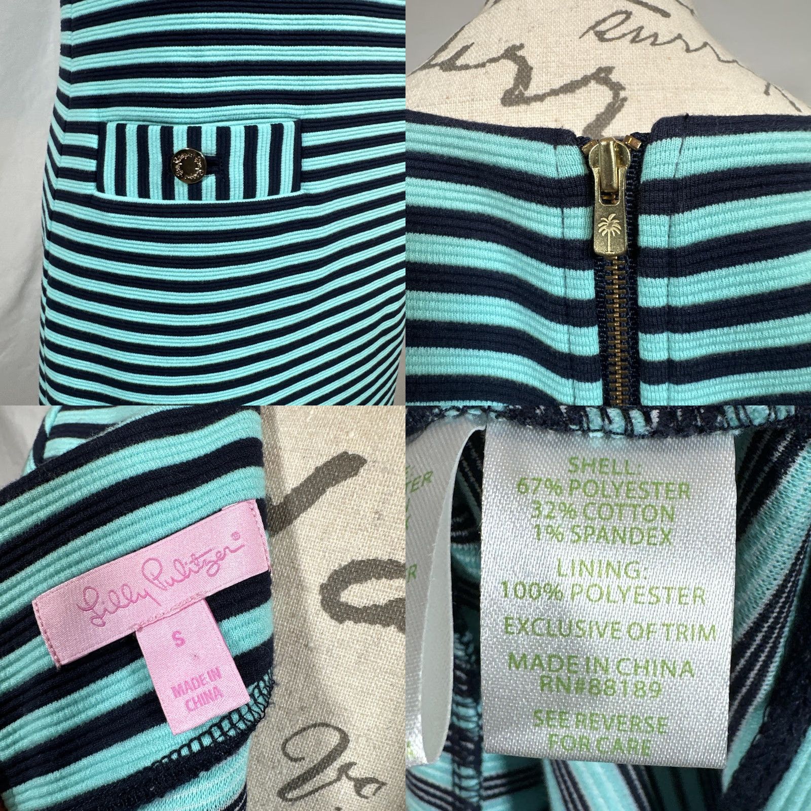 Lilly Pulitzer Lilly Pulitzer Dress Womens Small Teal Navy Stripe Short Sleeve Shift Gold Zip Size 28" / US 6 / IT 42 - 8 Thumbnail