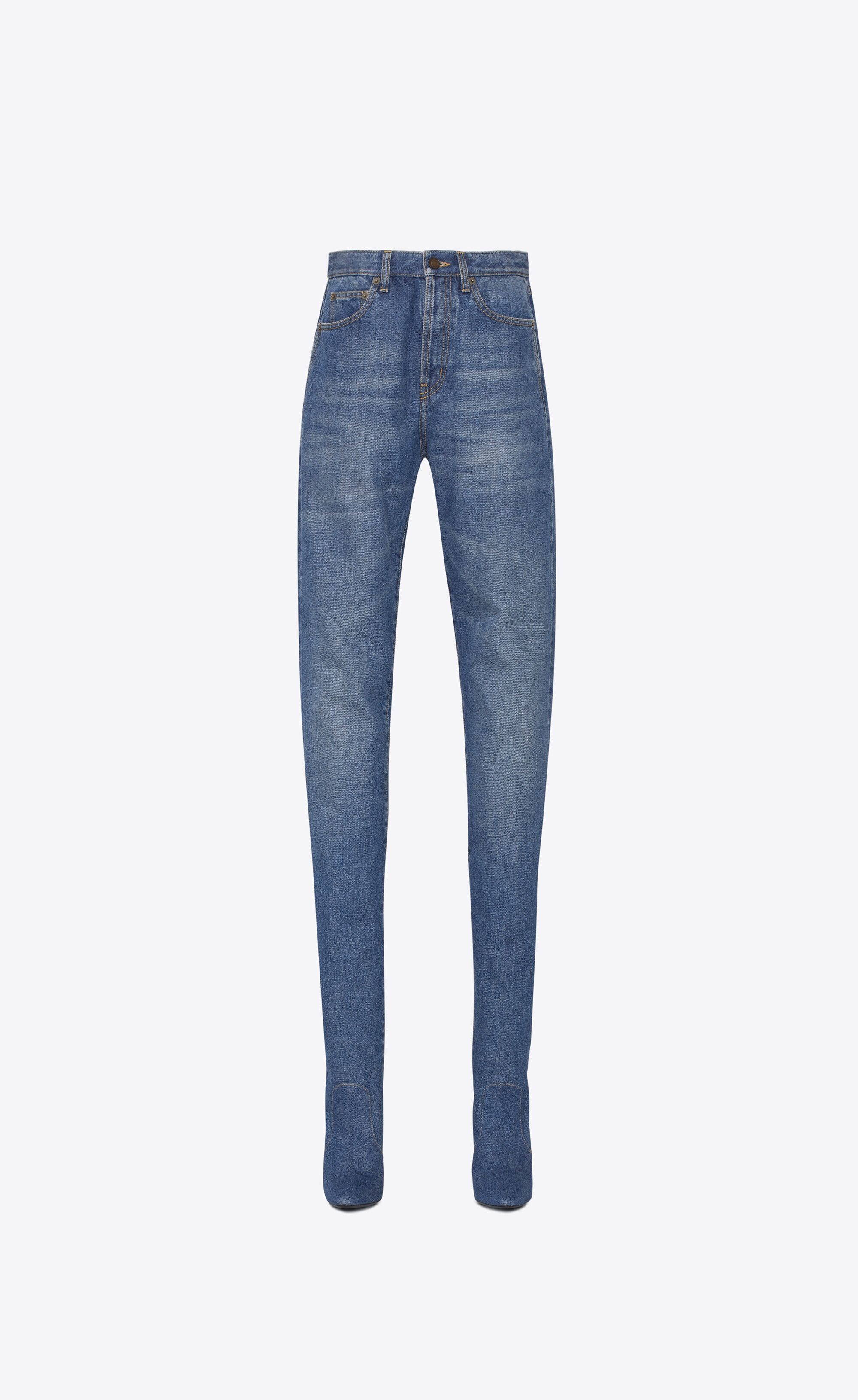 Saint Laurent Paris o1tp1o1224 Pantaboots In Denim in Blue Size US 8 / IT 38 - 1 Thumbnail