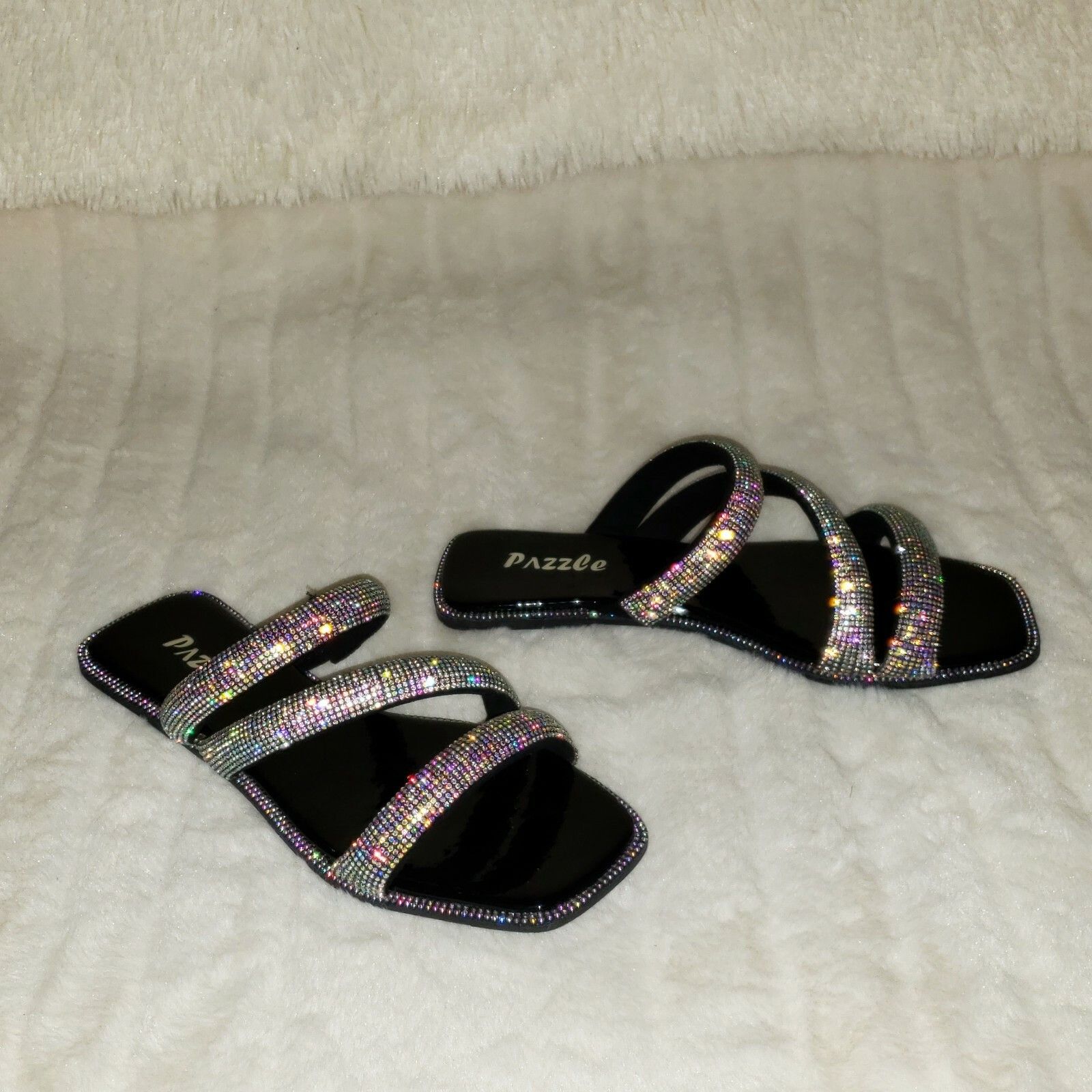 Other Sparkle Triple Padded Strap Slip On Iridescent Rhinestone Sa Size US 10 / IT 40 - 4 Thumbnail