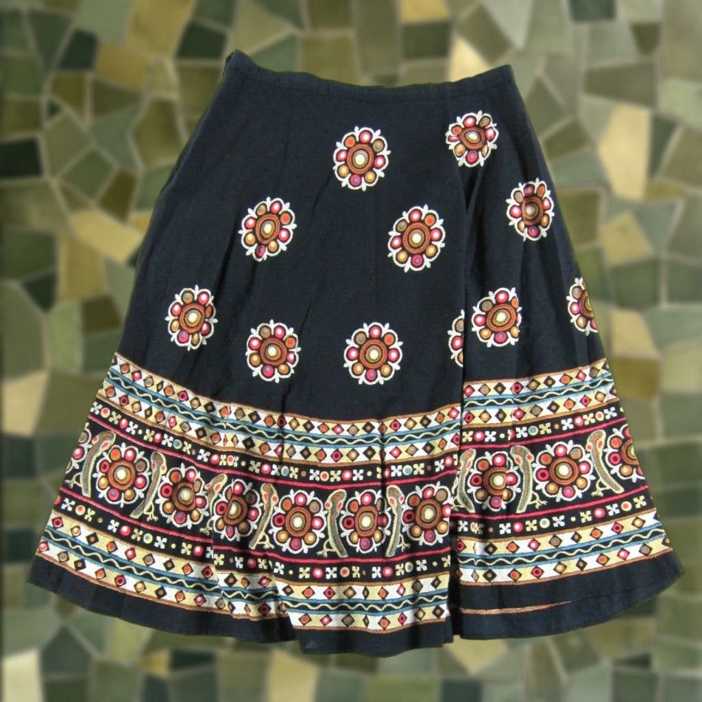 Pinko R-Q-T Black Pink Blue White 100% Cotton Beaded Long Maxi Skirt Woman Size 16 Size 38" / US 16 / IT 52 - 1 Thumbnail