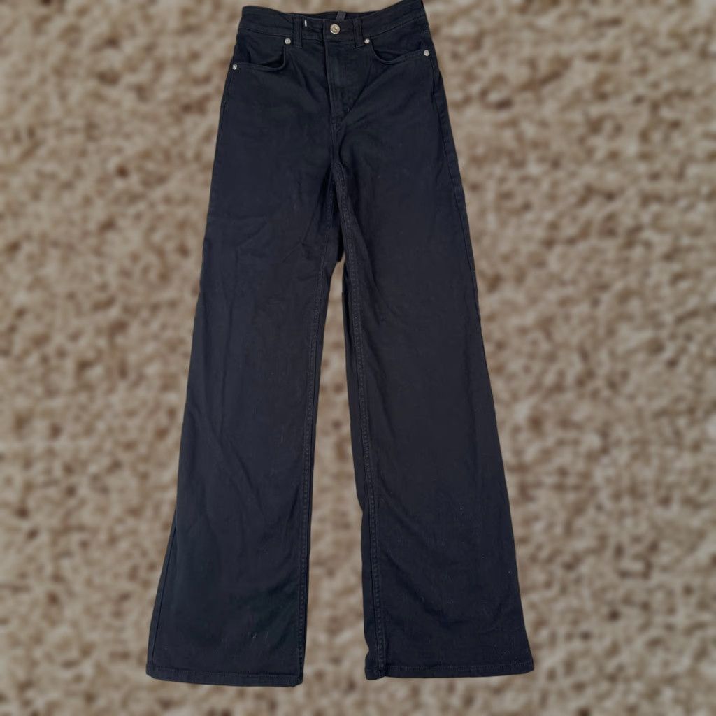 Vintage Divided Jeans Womens 2 Black Denim Wide Leg High Rise Cotton Blend Zip Fly 24x30 Size 26" / US 2 / IT 38 - 1 Thumbnail