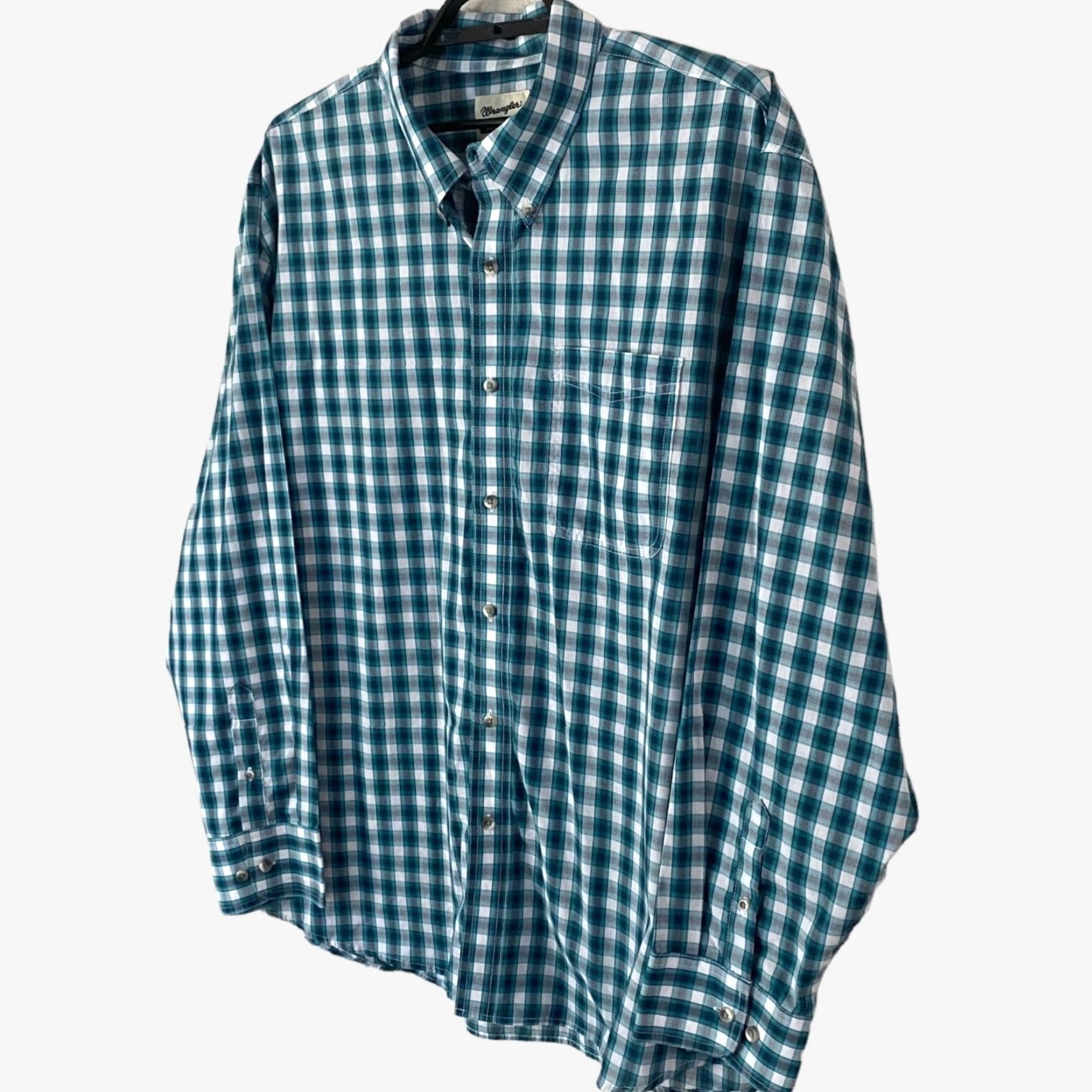 Wrangler VINTAGE Wrangler Riata Western Plaid Button-Down Shirt Teal Blue Men's 3X Cowboy Size US XXL / EU 58 / 5 - 2 Thumbnail