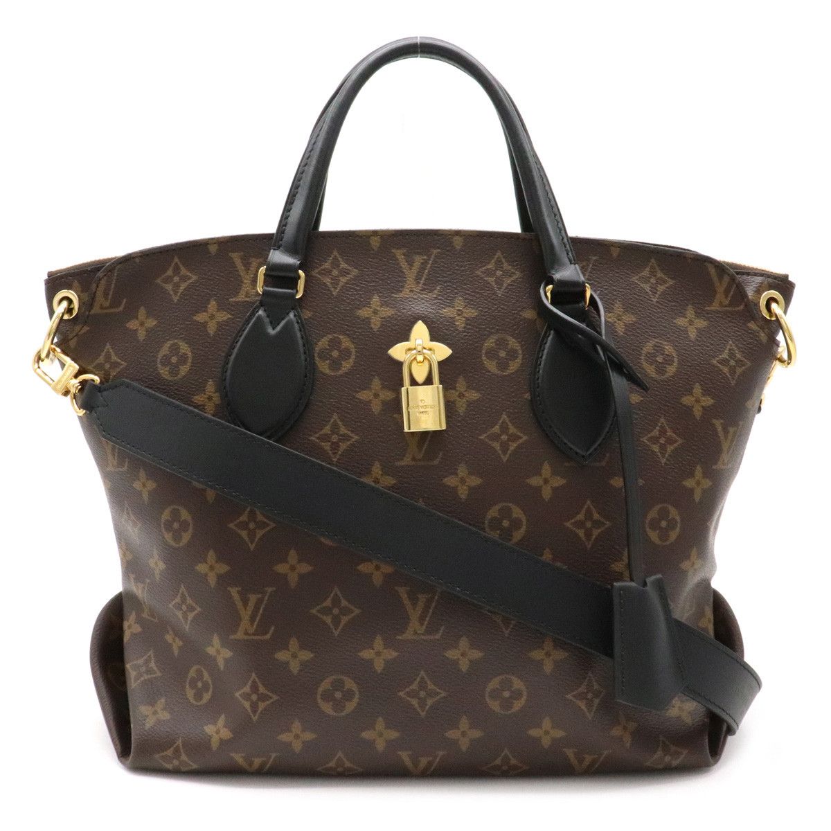 image of Louis Vuitton Monogram Flower Zipped Tote Mm 2Way Shoulder Bag Noir Black in Brown, Women's