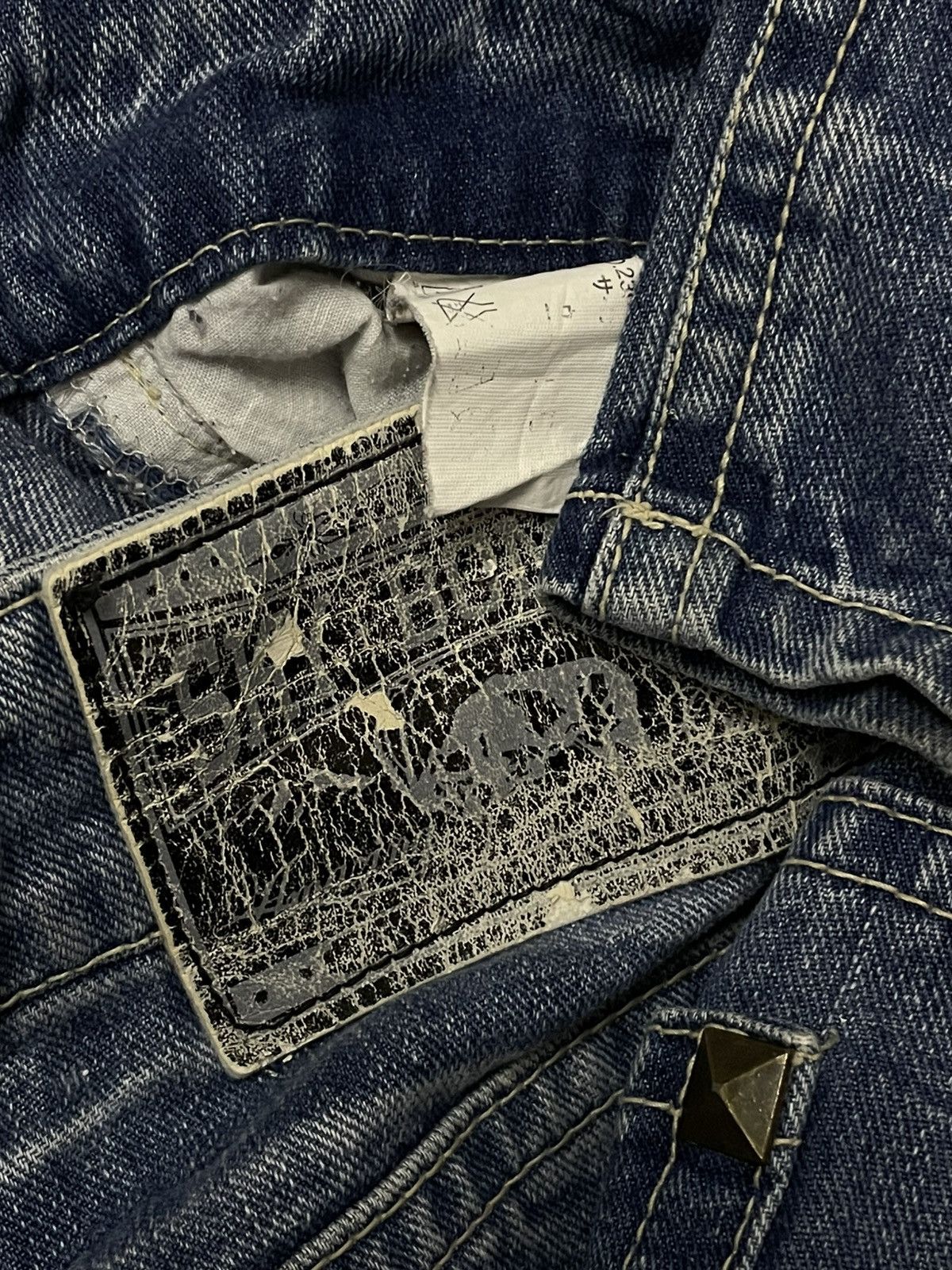 Hysteric Glamour Vintage 1990s Japan Designer Sky Bomber Punk Studded Denim Size US 30 / EU 46 - 15 Thumbnail