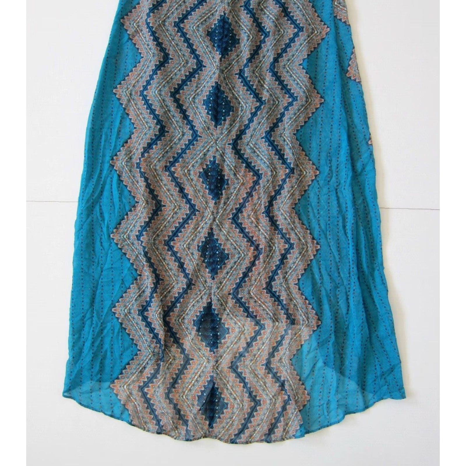 Vintage Bisou Bisou Michele Bohbot Maxi Dress Spaghetti Strap Blue Orange Silky Long 6 Women's Size M / US 6-8 / IT 42-44 - 7 Thumbnail
