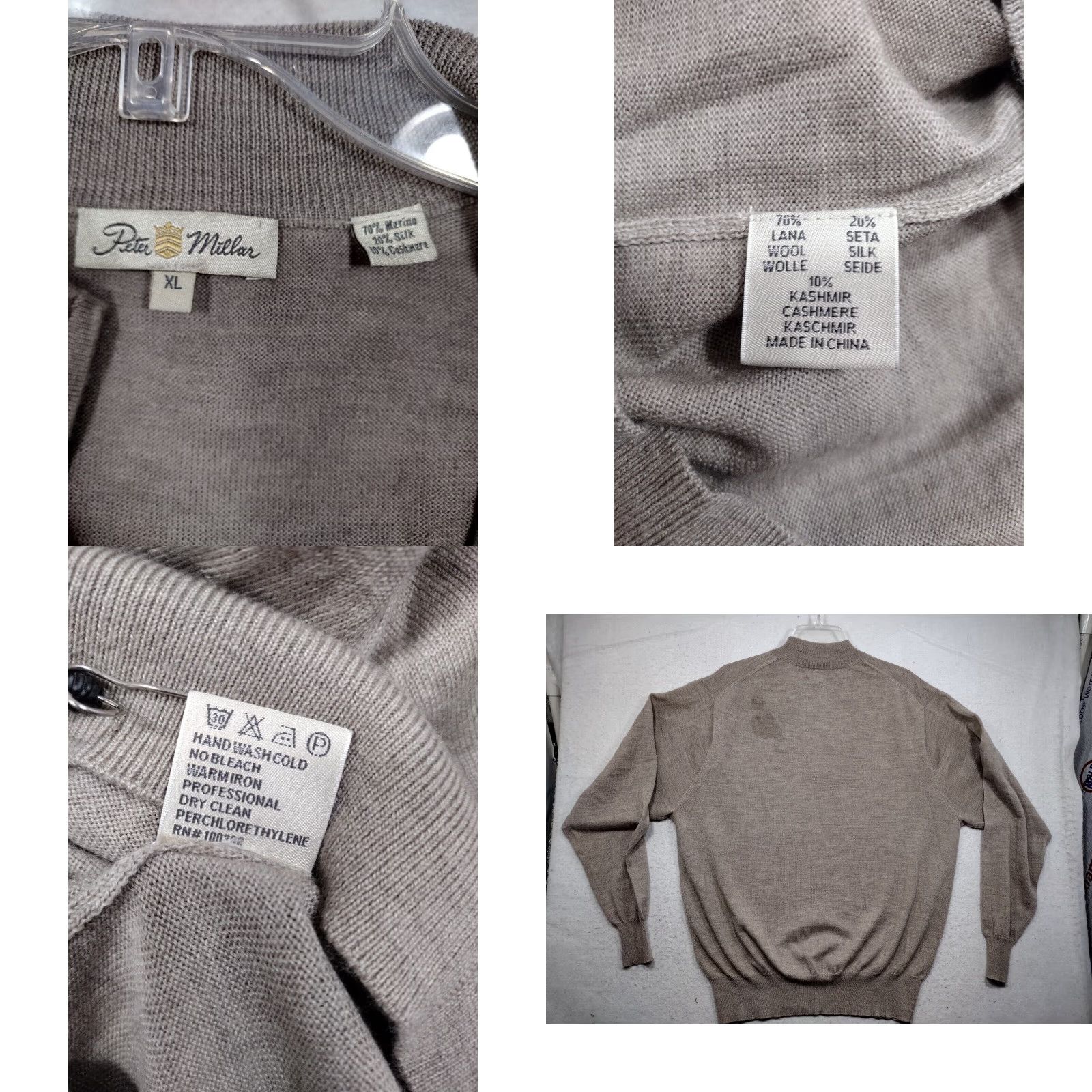 Peter Millar Peter Millar Beige Mens Medium Cashmere Quarter Zip Pullover Sweater Size US M / EU 48-50 / 2 - 2 Thumbnail