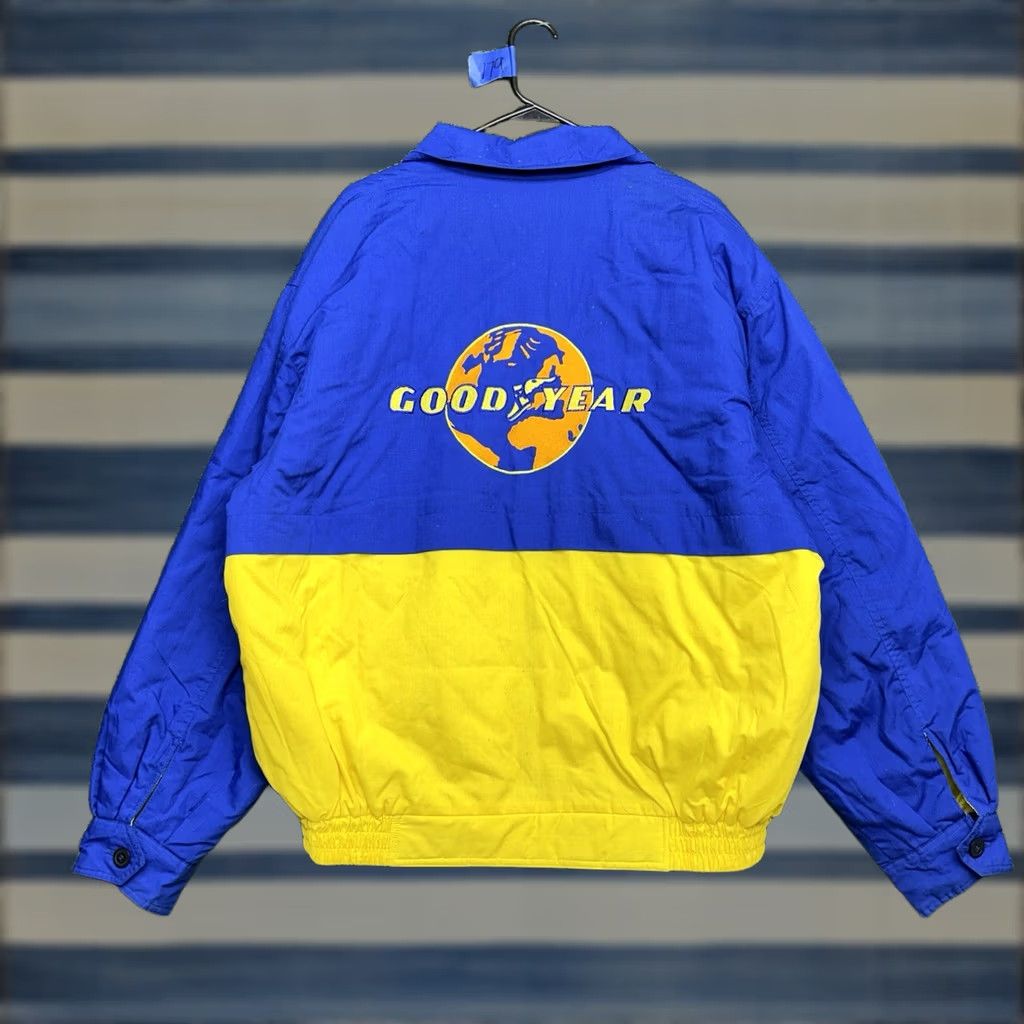 Vintage VINTAGE Goodyear Jacket Mens XL Bomber Racing Embroidered Blue Zip Up Earth Nylon Satin Lining Pattern Solid Compact Casual Mens Jacket Size US XL / EU 56 / 4 - 1 Thumbnail