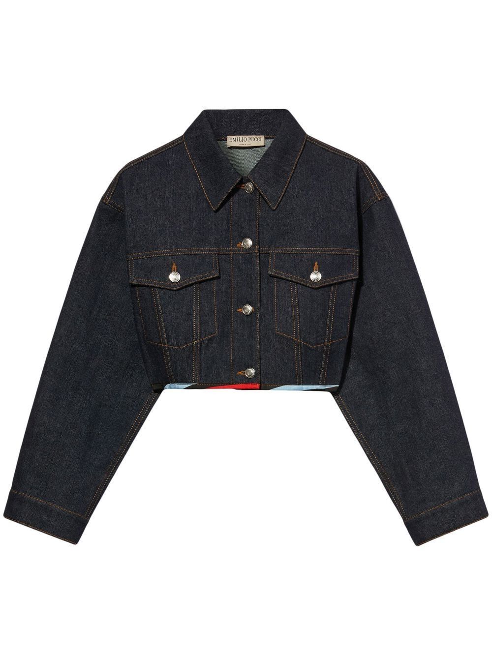 o1mle1224 Contrast Lining Cropped Denim Jacket in Black