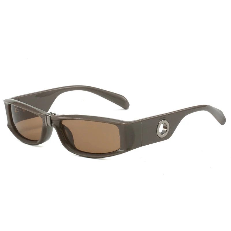 Vintage Retro Khaki Tea Rectangle Sunglasses Size ONE SIZE - 3 Thumbnail