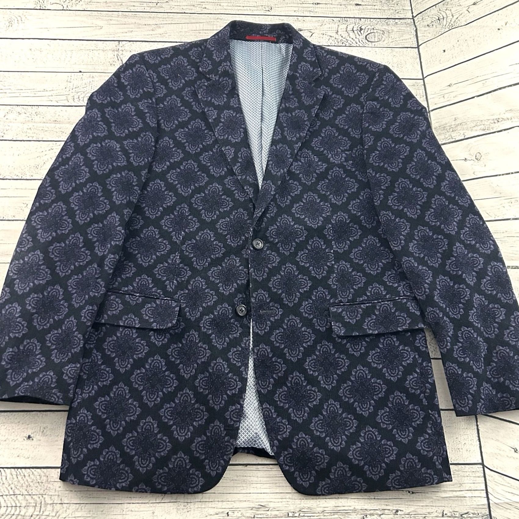 Vintage Alan Flusser Blazer Jacket Men M Corduroy Floral Blue Two-Button Notch Lapel Vintage No N/A Size 40R - 2 Thumbnail