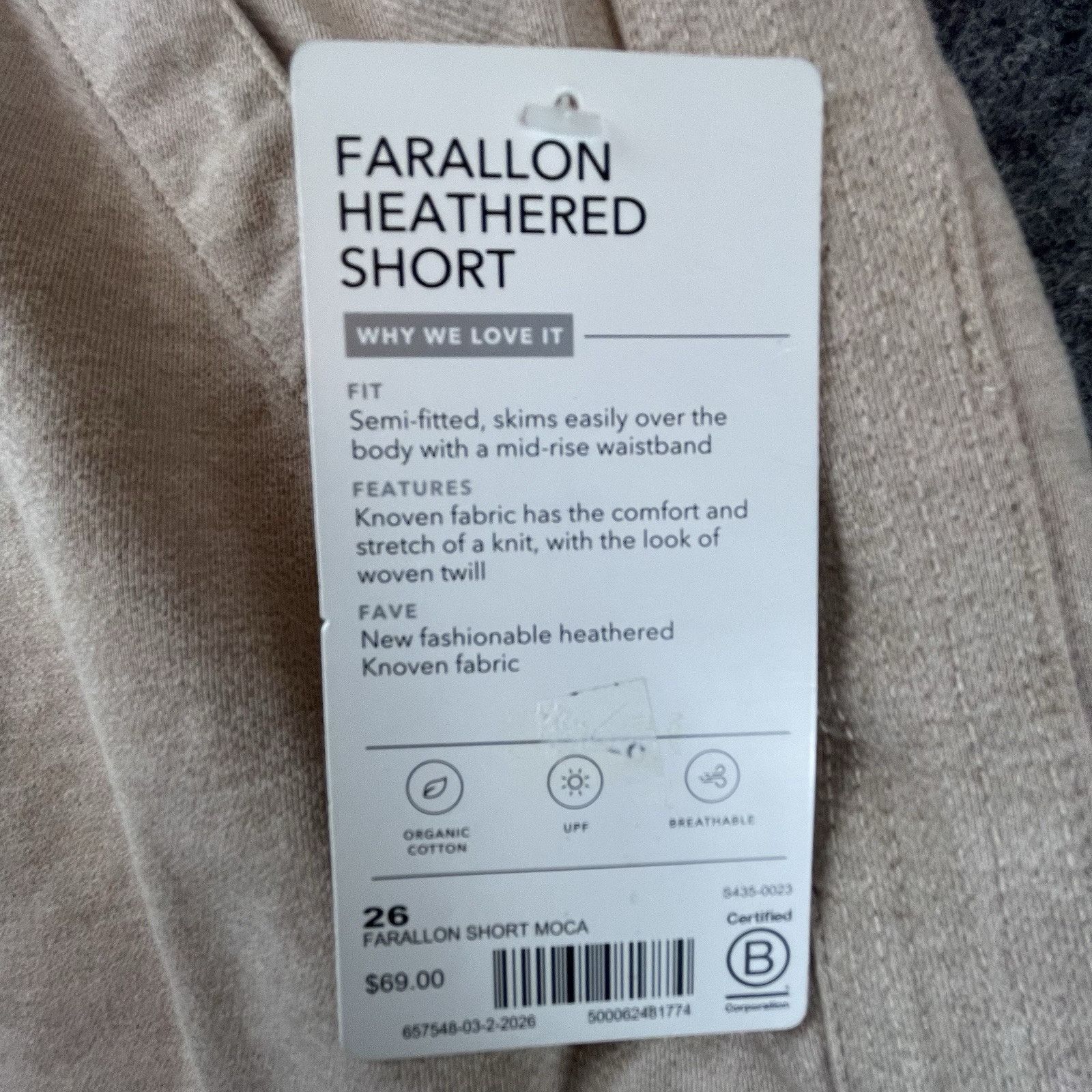 Athleta Athleta Shorts Womens 26 Moca Farallon Heathered Organic UPF Size 26" / US 2 / IT 38 - 4 Thumbnail