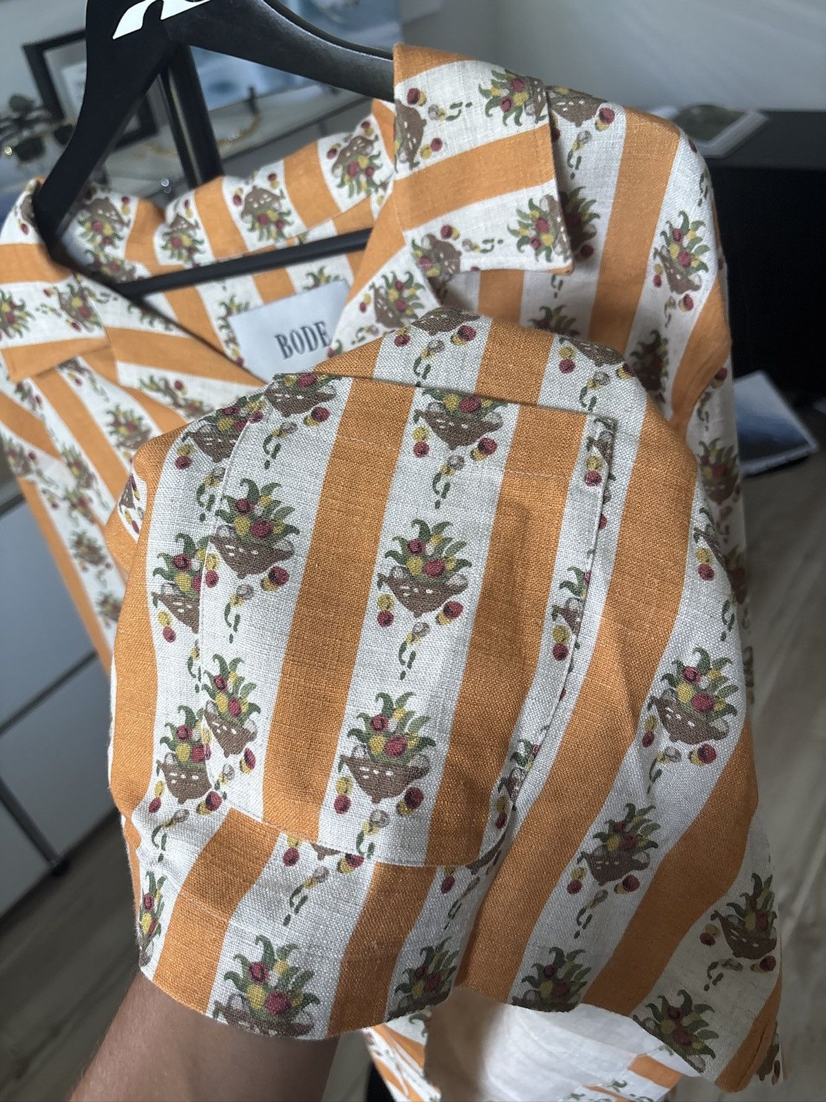 Bode 1/1 BODE ORANGE LINEN FLORAL PRINT SHIRT Size US XXL / EU 58 / 5 - 10 Thumbnail