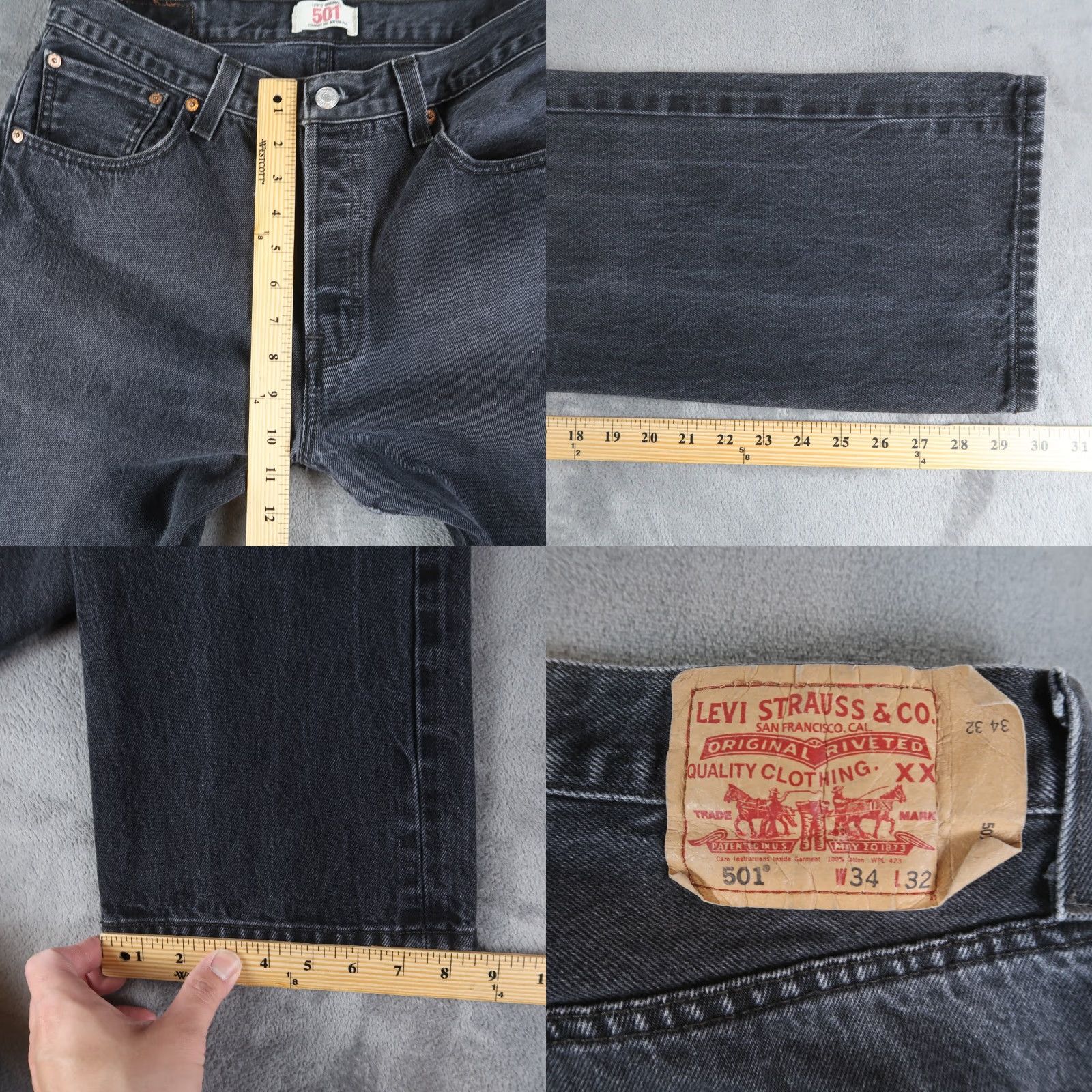 Levi's VINTAGE Levi's 501 Jeans Straight Denim Black Mens 34x32 32x30 5-Pocket Distressed Button Fly Size US 34 / EU 50 - 8 Thumbnail