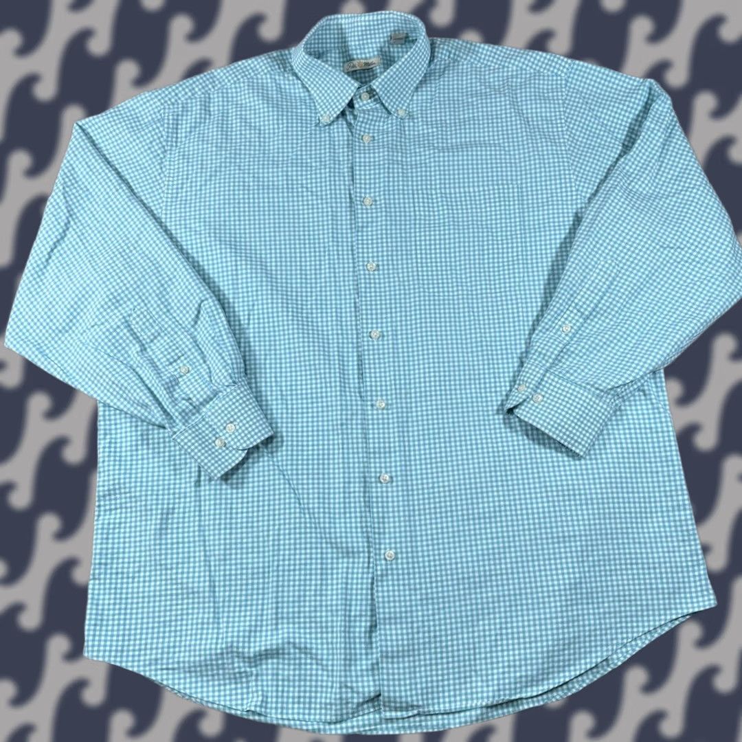 Peter Millar VINTAGE Peter Millar Dress Shirt Blue Plaid Check Long Sleeve 100% Cotton VTG Mens XL Button-Up Front Collar Point Size 46R - 1 Thumbnail