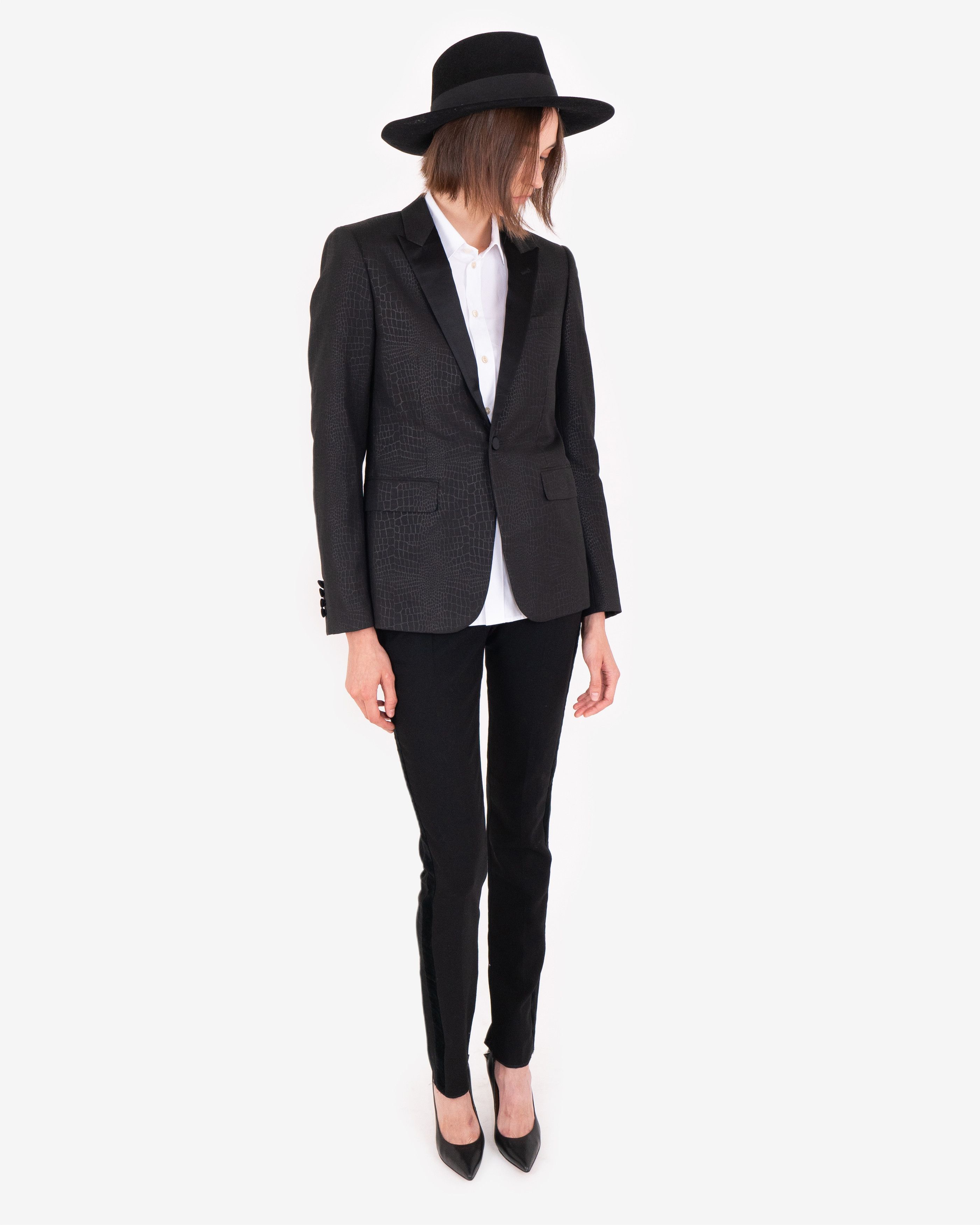 Saint Laurent Paris Crocodile Wax Print Le Smoking Jacket (FW14) Size US XS / EU 42 / 0 - 9 Thumbnail