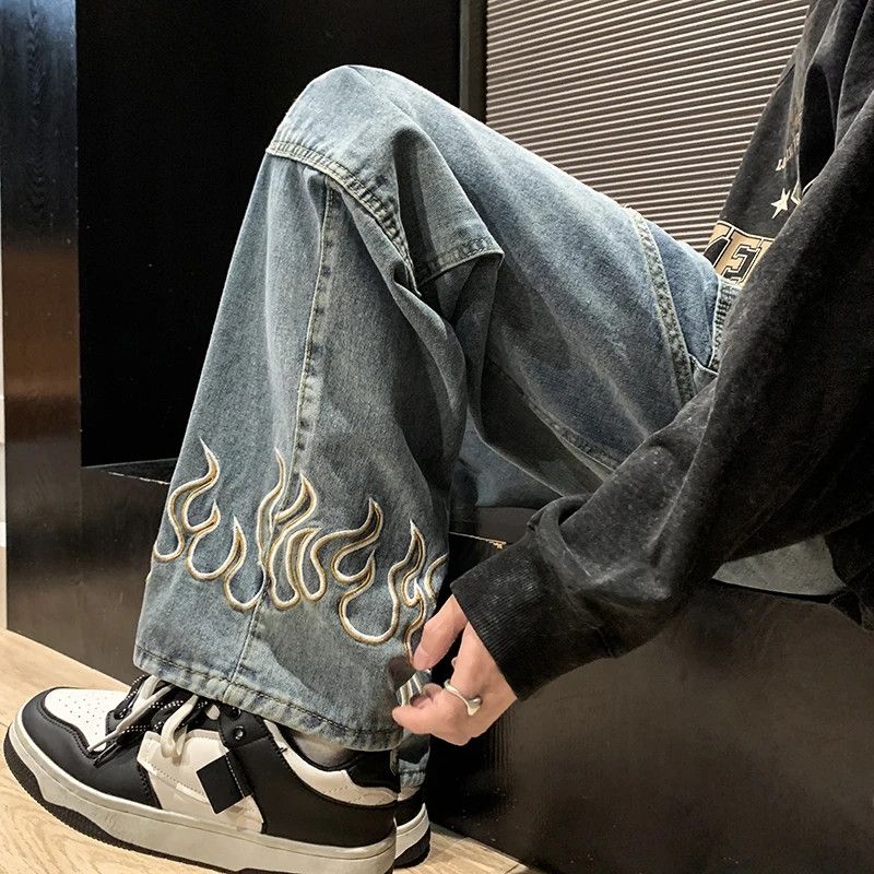 Vintage 2024 Spring New Personality Embroidery Men's Baggy Jeans Size US 28 / EU 44 - 2 Thumbnail