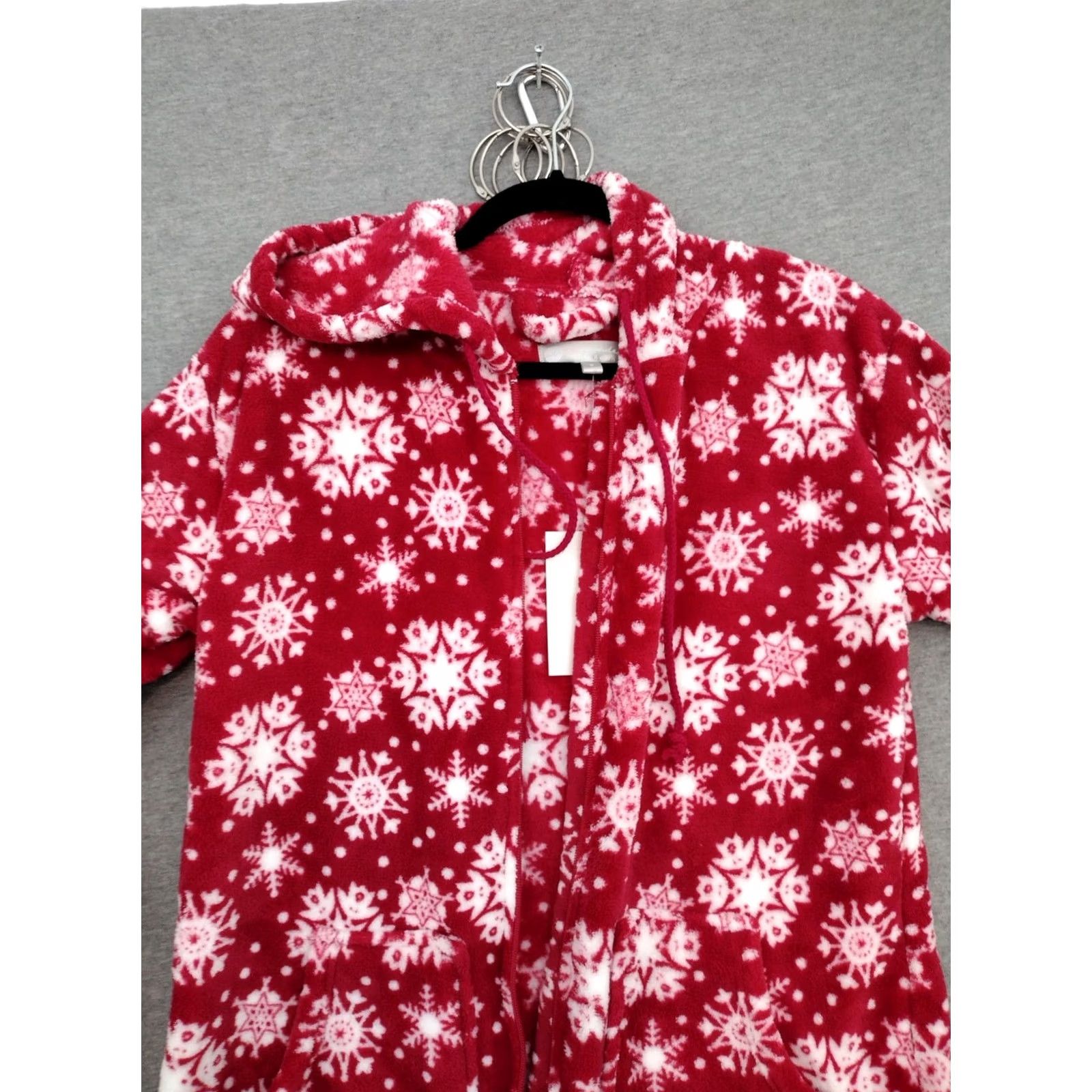 Vintage Alexander Del Rossa Women's Fleece One Piece One Zee Pajamas Footed Red/White S Size ONE SIZE - 3 Thumbnail