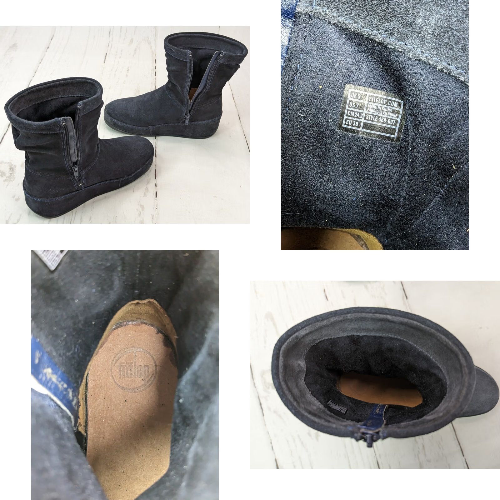 Vintage FitFlop Suede Ankle Booties Womens 7 Navy Wobble Board Zip Comfort Boot 468-097 Size US 7 / IT 37 - 8 Thumbnail