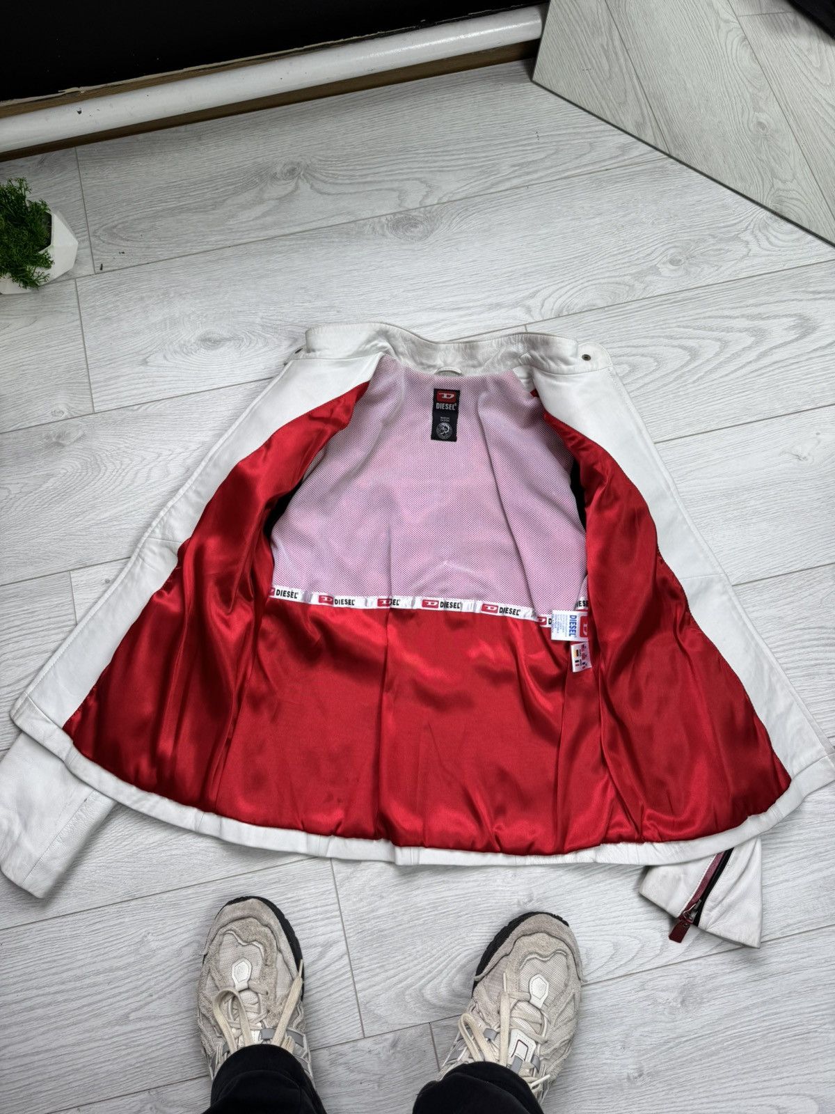 Diesel × Vintage RARE⚠️ Diesel Vintage Y2K Moto White Leather Jacket Big Logo Size M / US 6-8 / IT 42-44 - 8 Thumbnail