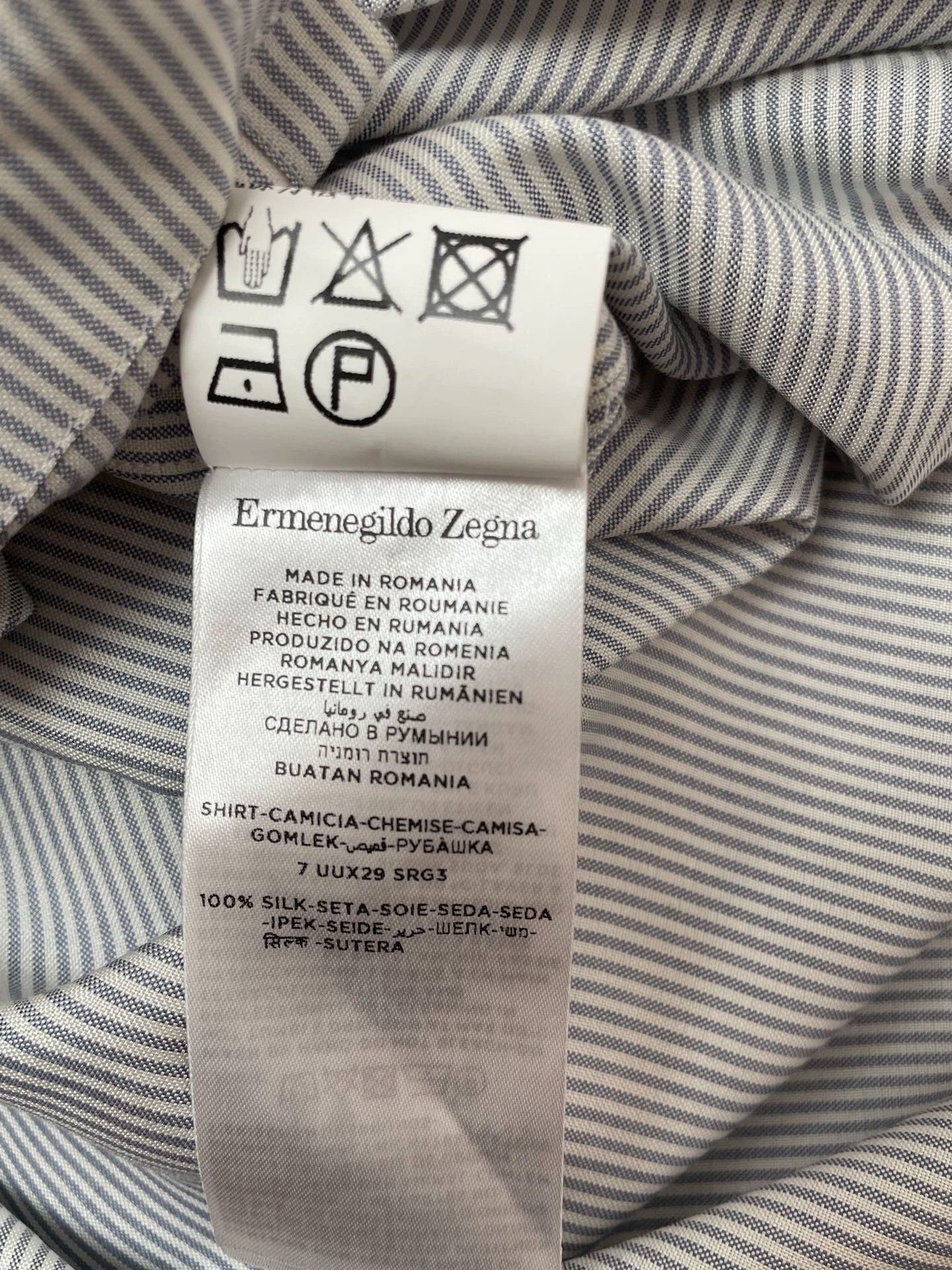 Ermenegildo Zegna ZEGNA Men's 100% Silk LS Vertical Striped Shirt M Size US M / EU 48-50 / 2 - 5 Thumbnail