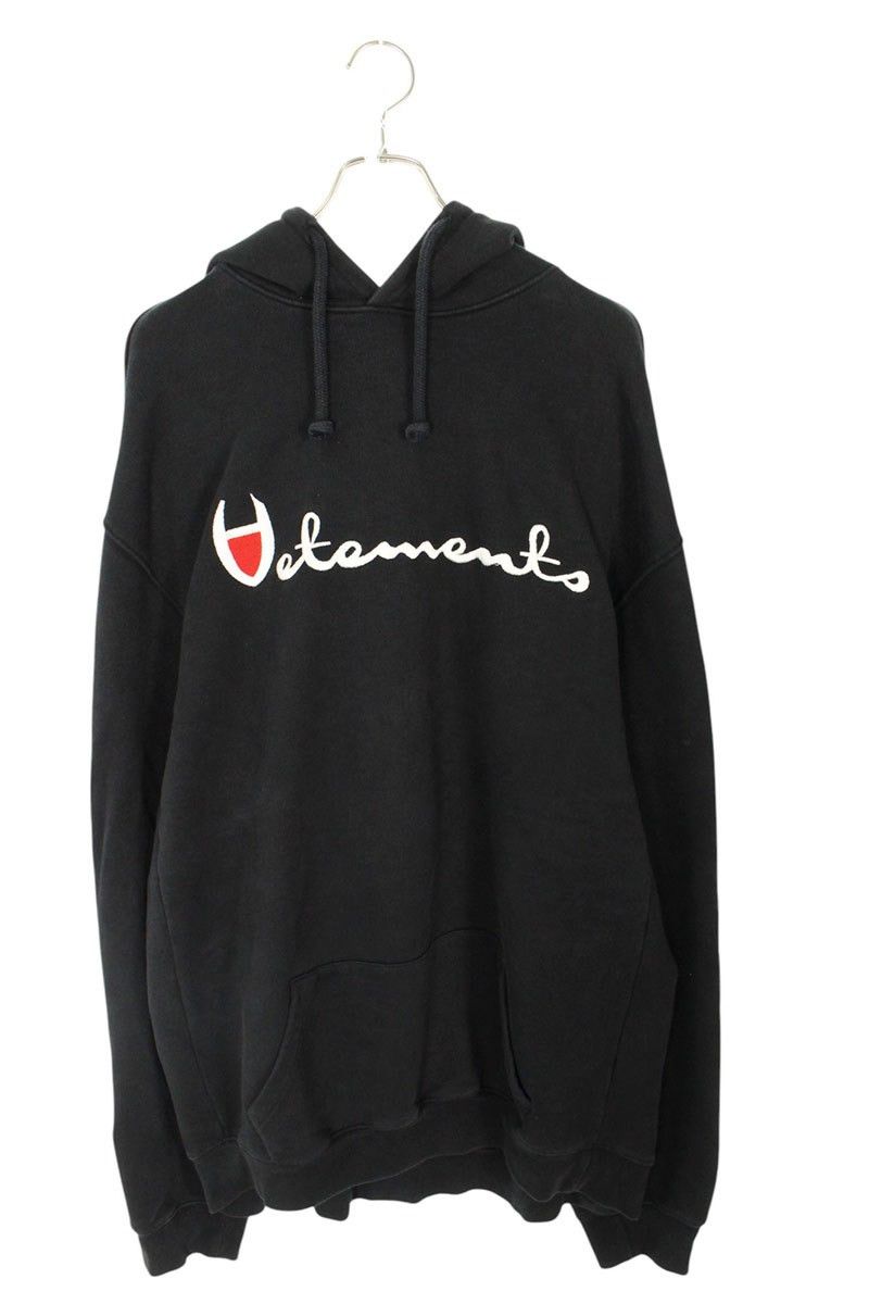 Vetements SS16 Vetements Champion Stroke Script Logo Hoodie Black