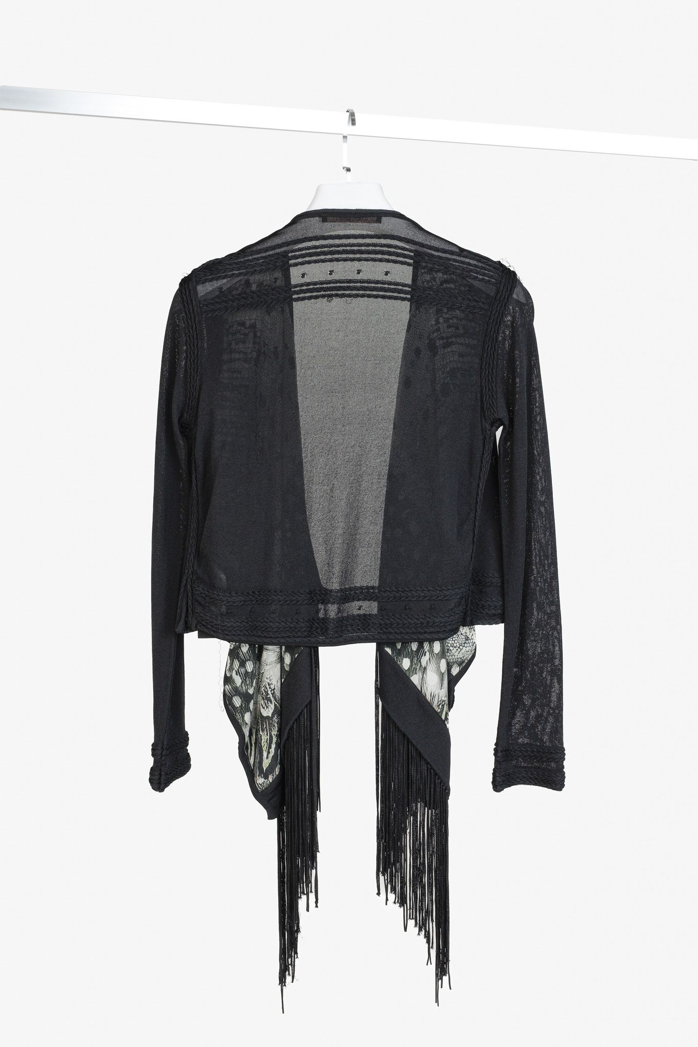 Roberto Cavalli Roberto Cavalli Black Fringe Shawl Cardigan Size M / US 6-8 / IT 42-44 - 2 Thumbnail