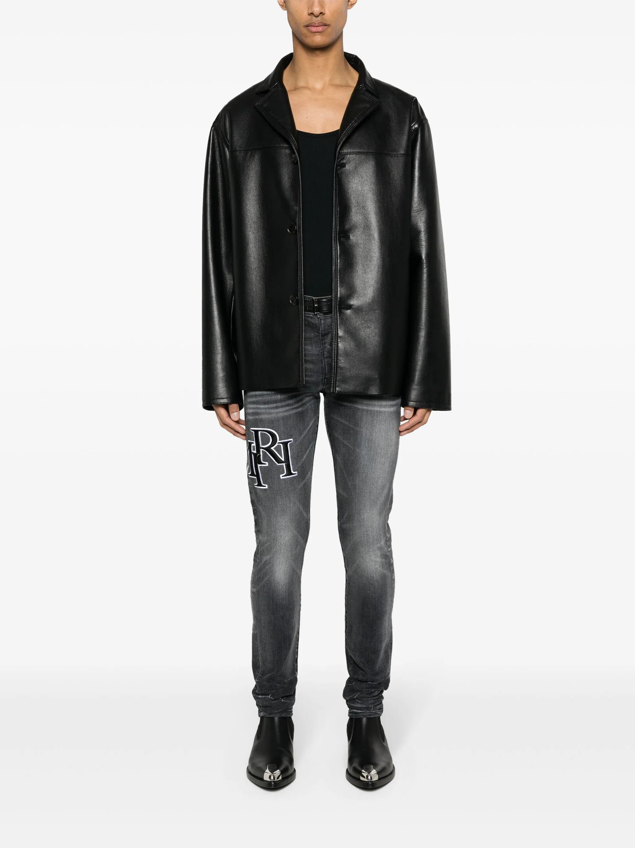 Amiri oc11z0225 Staggered Embroidered Logo Jeans in Storm Grey Size US 30 / EU 46 - 2 Thumbnail
