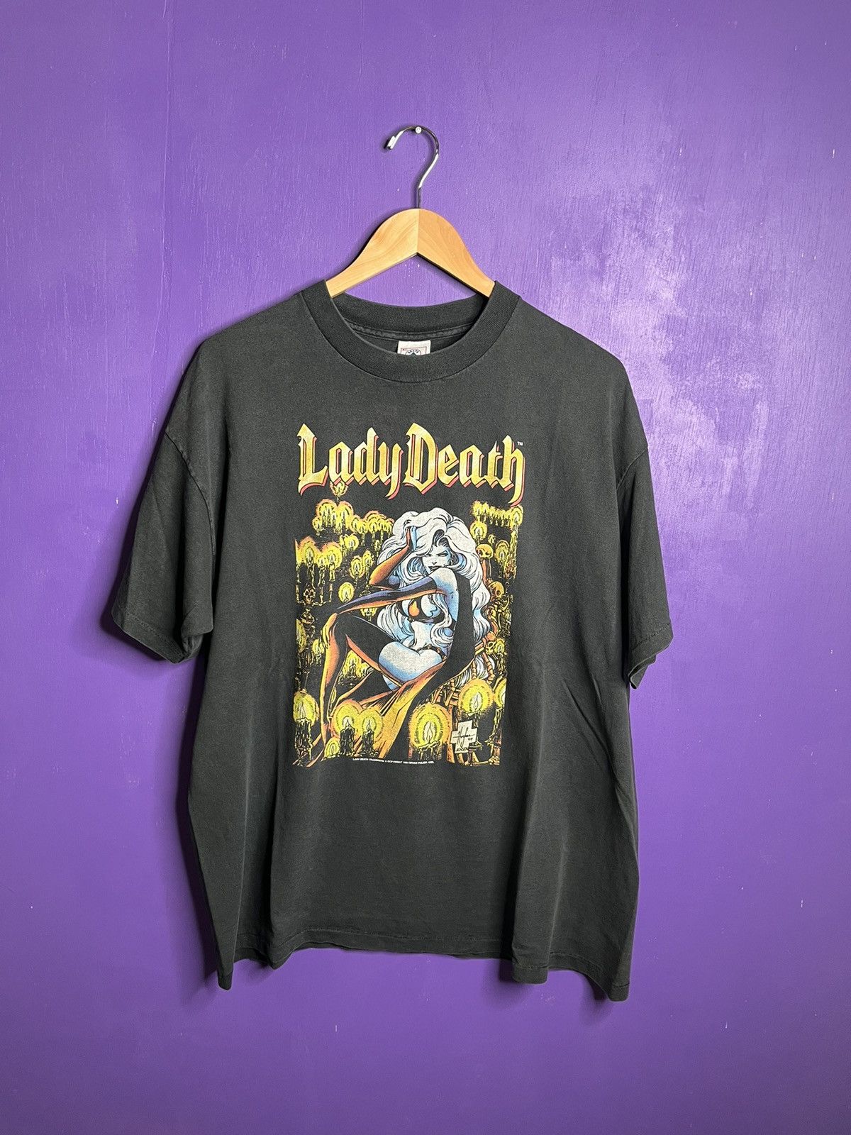 image of Made In USA x Marvel Comics Vintage 1994 Marvel Lady Death Character T-Shirt in Black (Size XL)