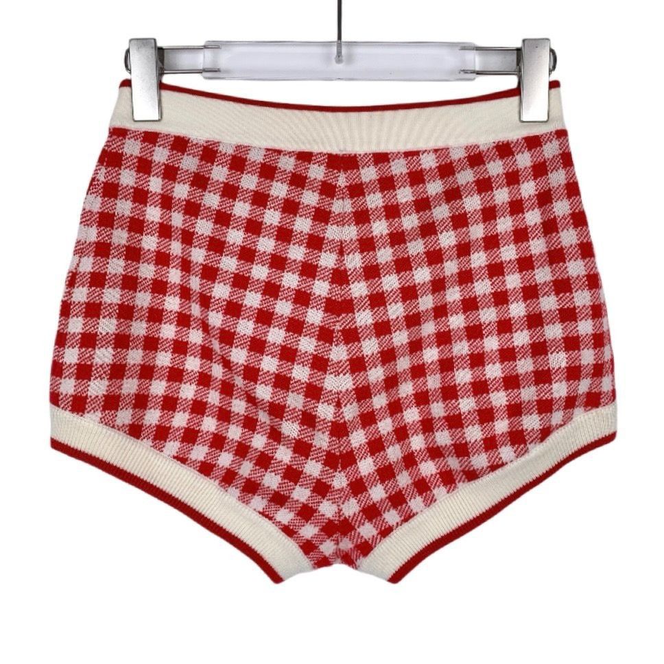 Miu Miu Miu Miu Red & White Checkered Cotton Knit High-Waisted Short Size 40" / US 18 - 8 Thumbnail