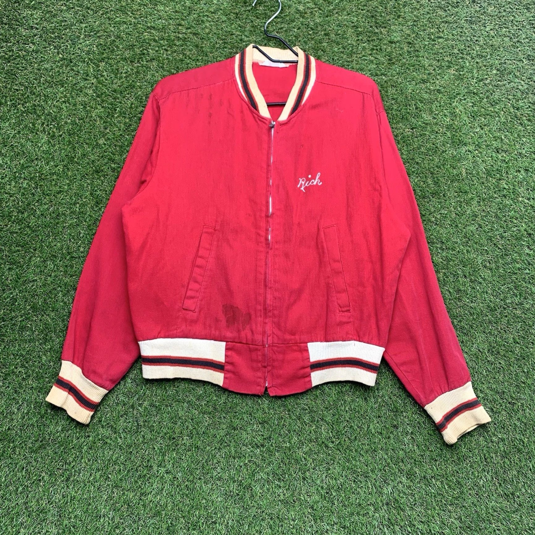 Vintage VINTAGE Thermo-Jac Chain Stitch Jacket Mens Medium Red Full Zip Varsity 1950s 40s Workwear USA Cotton Canvas Size US M / EU 48-50 / 2 - 2 Thumbnail