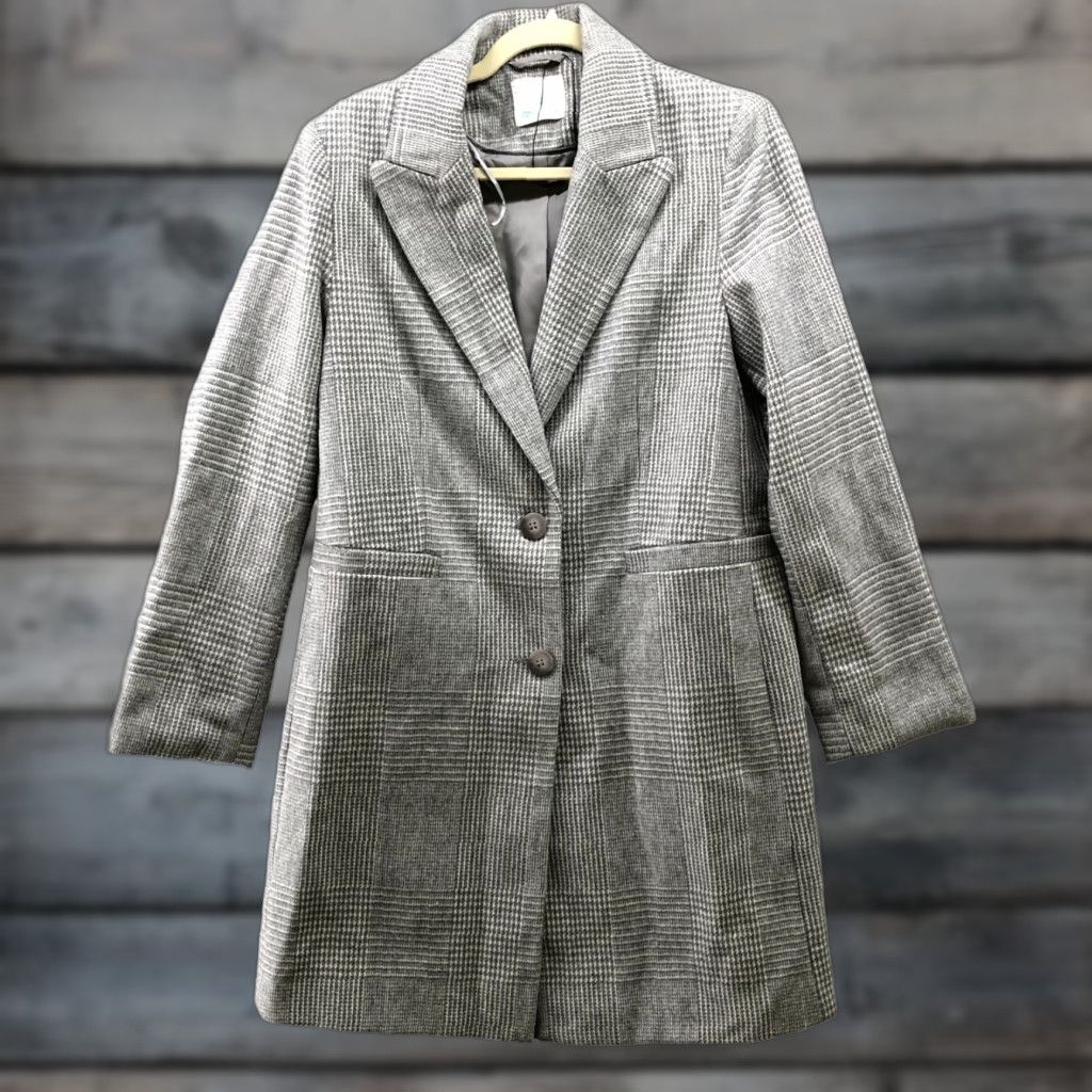 Primark Primark Blazer Womens 4 Gray White Plaid Longline Overcoat Workwear Size S / US 4 / IT 40 - 1 Thumbnail