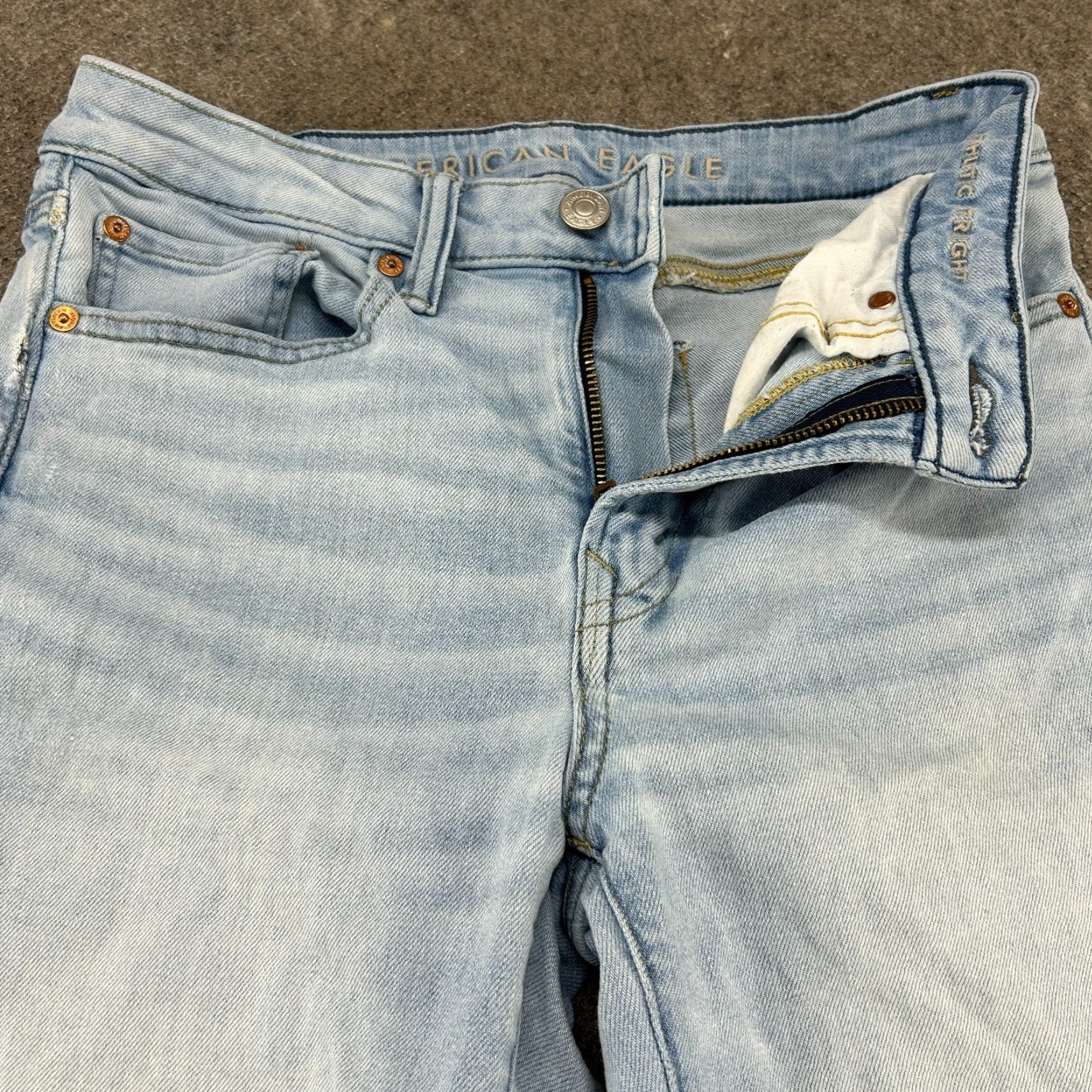 American Eagle Outfitters American Eagle Outfitters Jeans Jeans 29x30 Blue Straight Athletic Light Wash Distressed 5-Pocket Mens Boys? Size US 29 - 2 Thumbnail