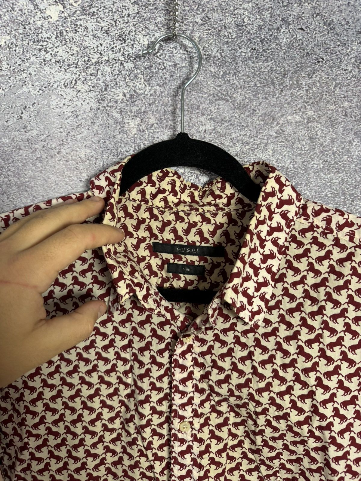 Gucci GUCCI Shirt Button Up Printed Monogram Horsebit Slim Fit Red Size US M / EU 48-50 / 2 - 6 Thumbnail