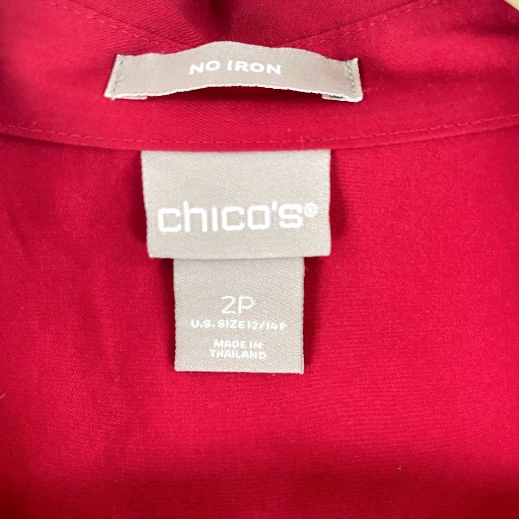 Vintage Chico's Button-Up Shirt Women Red 100% Cotton Petite Long Sleeve Collared Size 12P Size XL / US 12-14 / IT 48-50 - 7 Thumbnail
