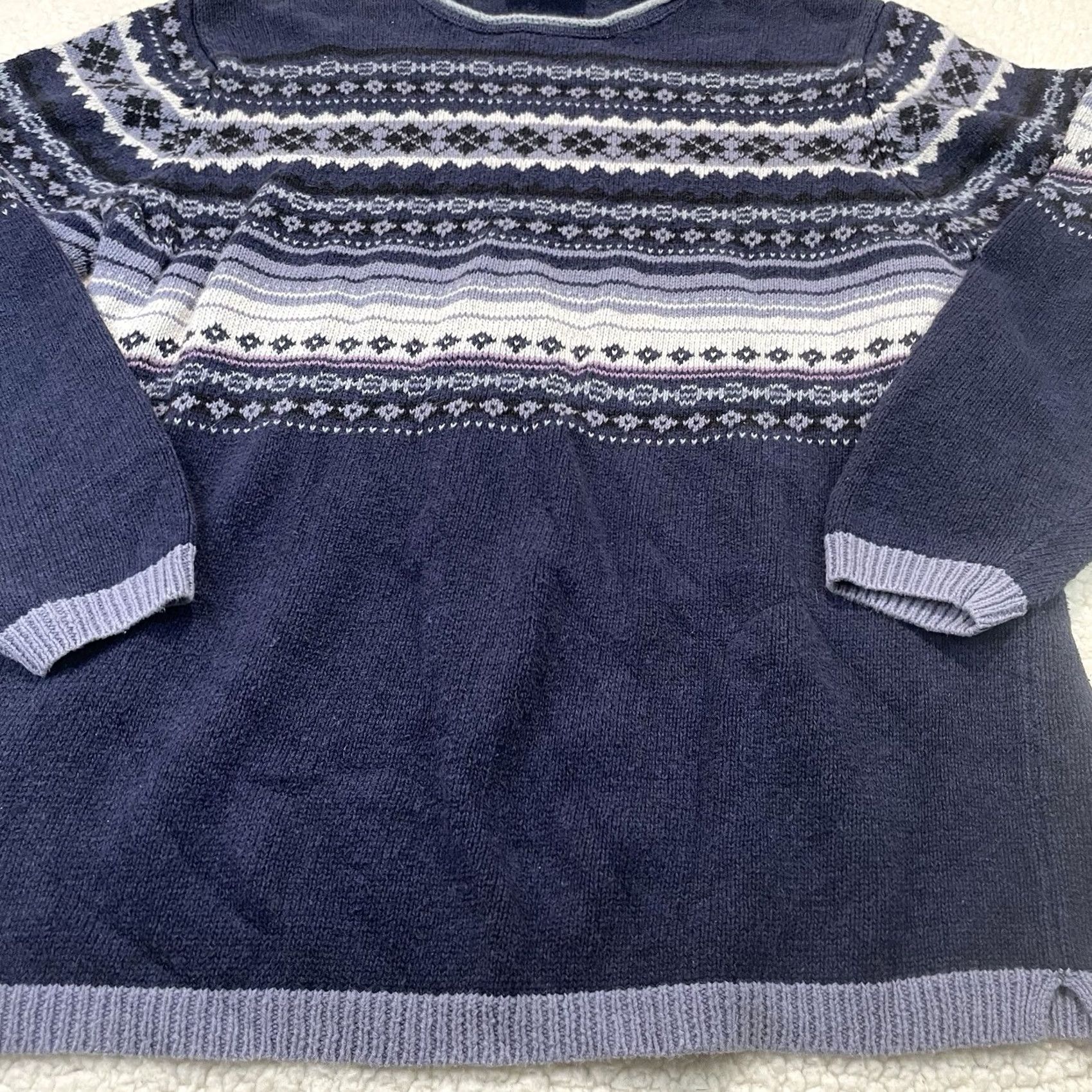 CO VINTAGE Erika & Co Fair Isle Knit Sweater Womens L Blue Cotton 90s Nordic Pullover Size L / US 10 / IT 46 - 2 Thumbnail