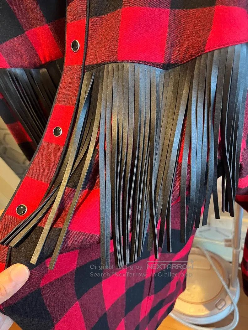 Valentino Valentino Black and red plaid sheepskin fringed wool shirt Size US M / EU 48-50 / 2 - 3 Thumbnail