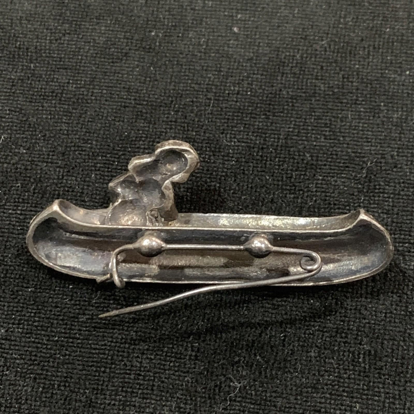 Other Rare Early Navajo BIG Hand Carved Silver Brooch Canoe 2.5" Size ONE SIZE - 7 Thumbnail