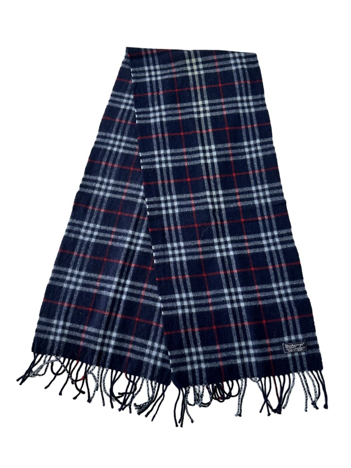 Burberry Burberrys Check Unisex Scarf Navy Blue 100% Lambswool Size ONE SIZE - 1 Thumbnail