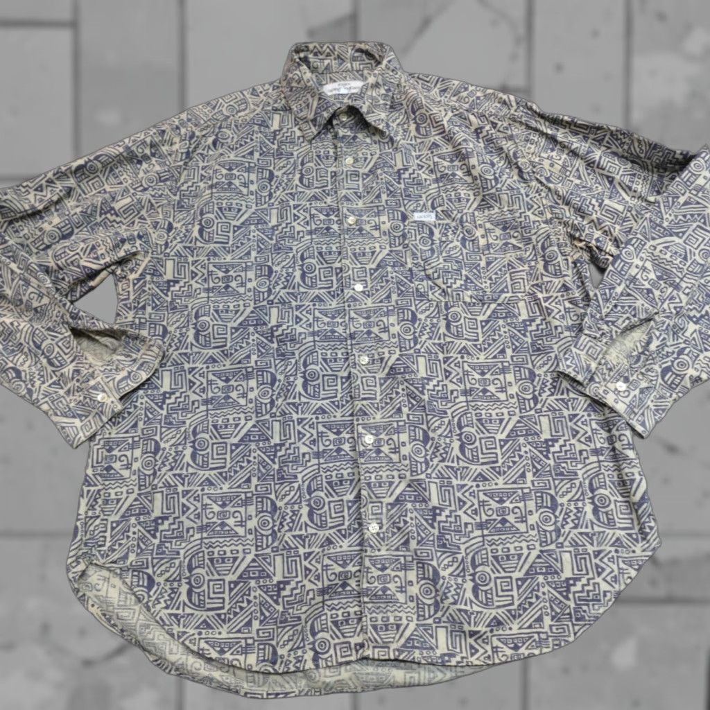 Vintage VINTAGE American Vintage Guess Shirt Geometric Southwestern Print Button-Up Long Sleeve Collared Cotton Green Beige L Mens Size US L / EU 52-54 / 3 - 1 Thumbnail
