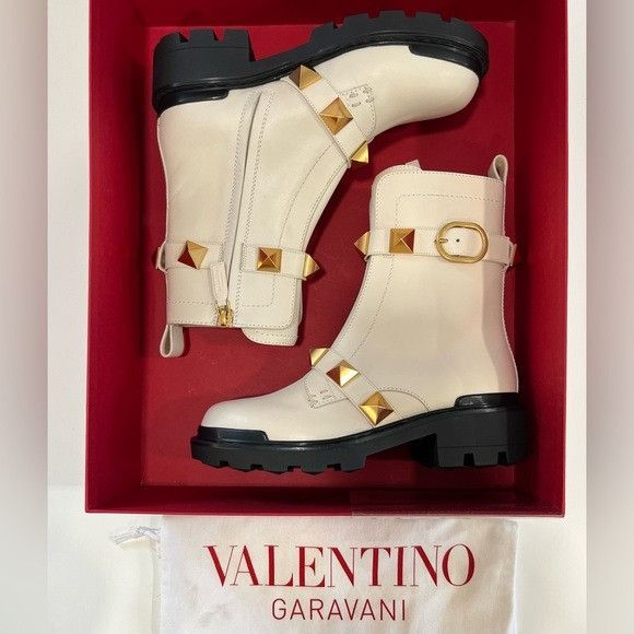 Valentino Garavani Roman Stud Calfskin Combat Boots