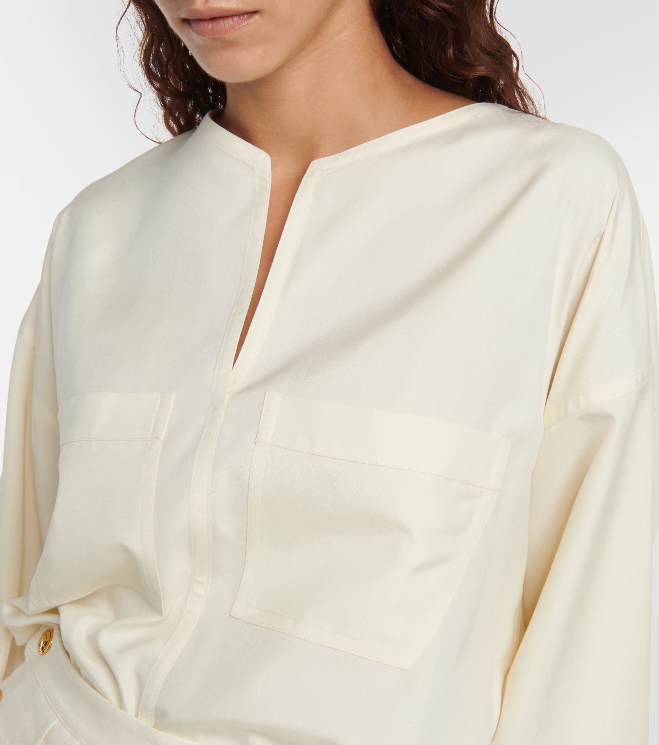 Loro Piana o1srvl11e0824 Mila Popeline Silk Shirt in White Size XL / US 12-14 / IT 48-50 - 4 Thumbnail