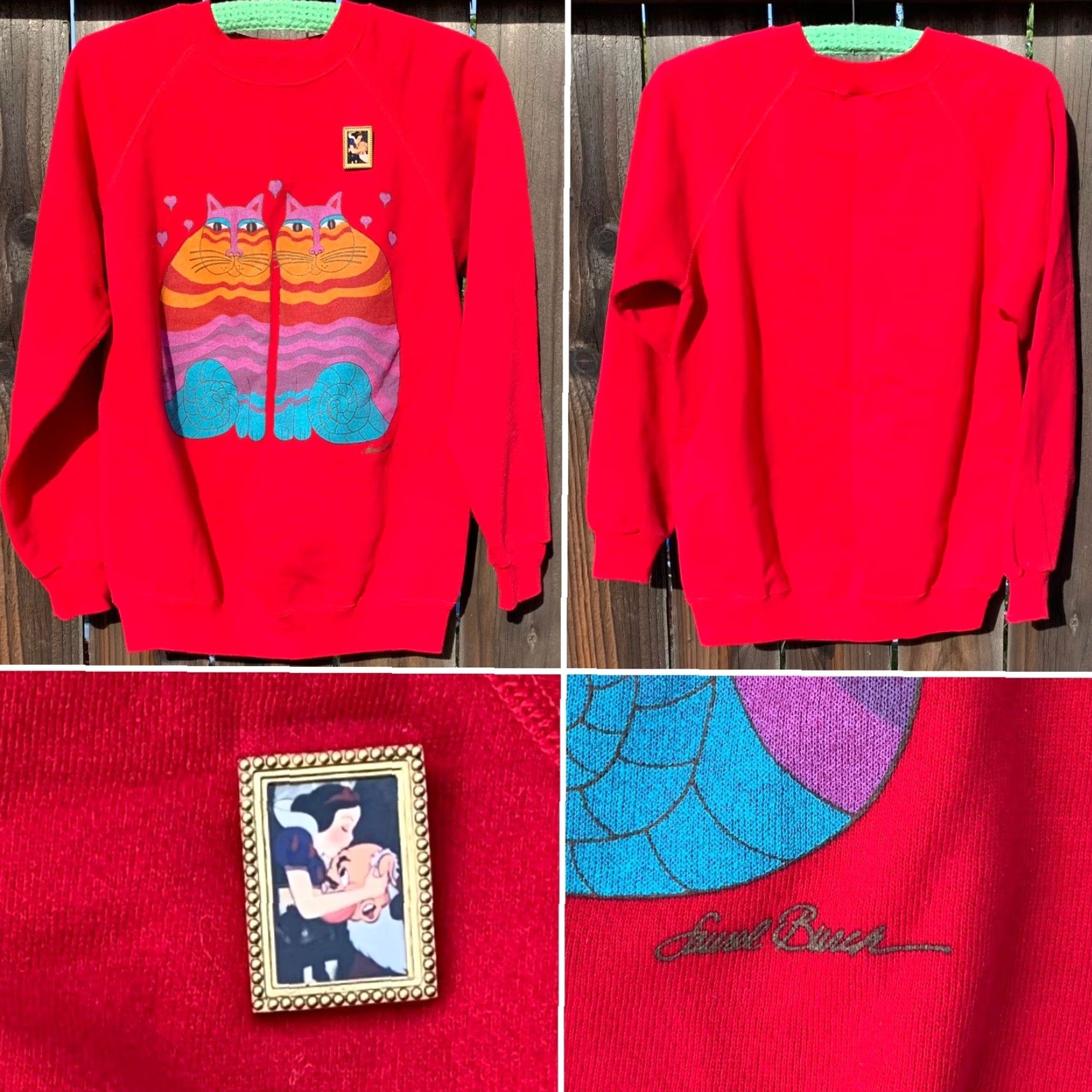 Vintage VINTAGE Laurel Burch cat Raglan Sweatshirt M Pullover Unisex Adults Red 50% Cotton 50% Acrylic 80s 90s Cats Animals Snow White Grumpy Disney Pin Size M / US 6-8 / IT 42-44 - 4 Thumbnail