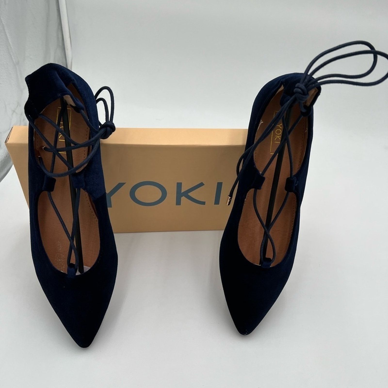 Other Yoki Women's Navy Blue Velvet Ballerina Ankle Lace Size US 7.5 / IT 37.5 - 3 Thumbnail